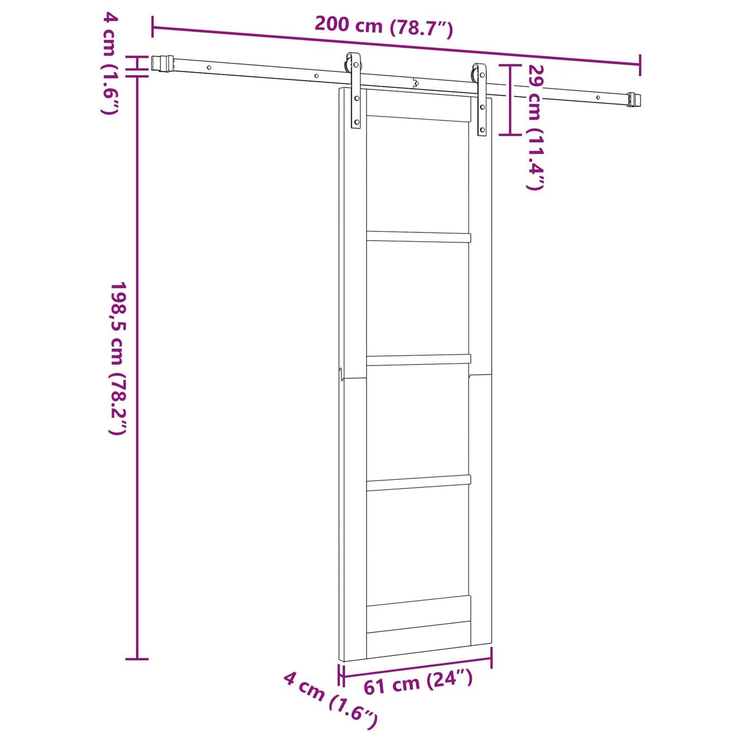 Sliding Door Natural and Black 61 x 198.5 cm Solid Pine Wood