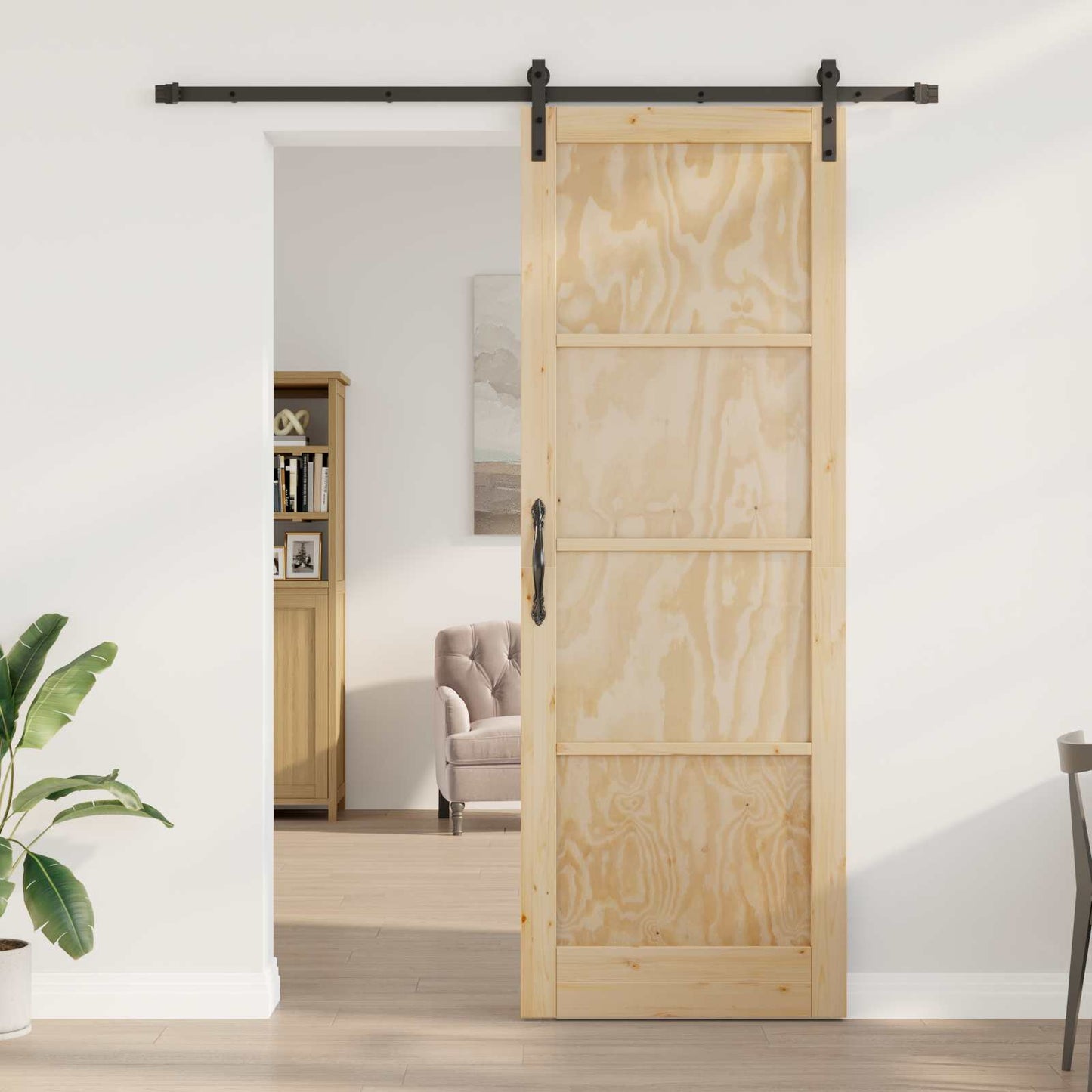 Sliding Door Natural and Black 83 x 232 cm Solid Pine Wood