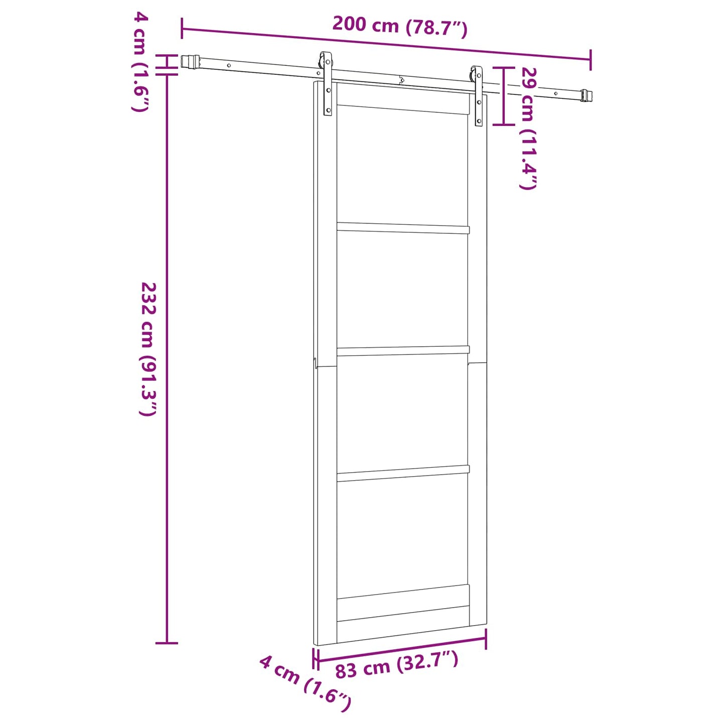 Sliding Door White and Black 83 x 232 cm Solid Pine Wood