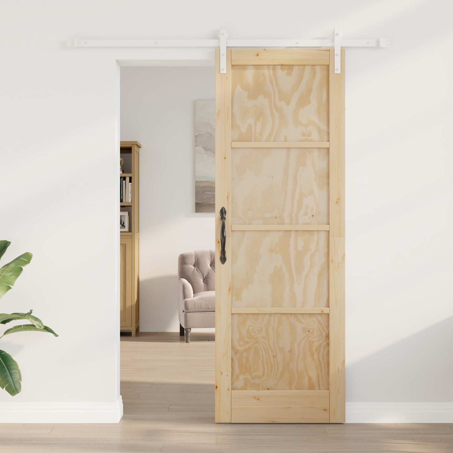 Sliding Door Natural and White 73.5 x 211 cm Solid Pine Wood