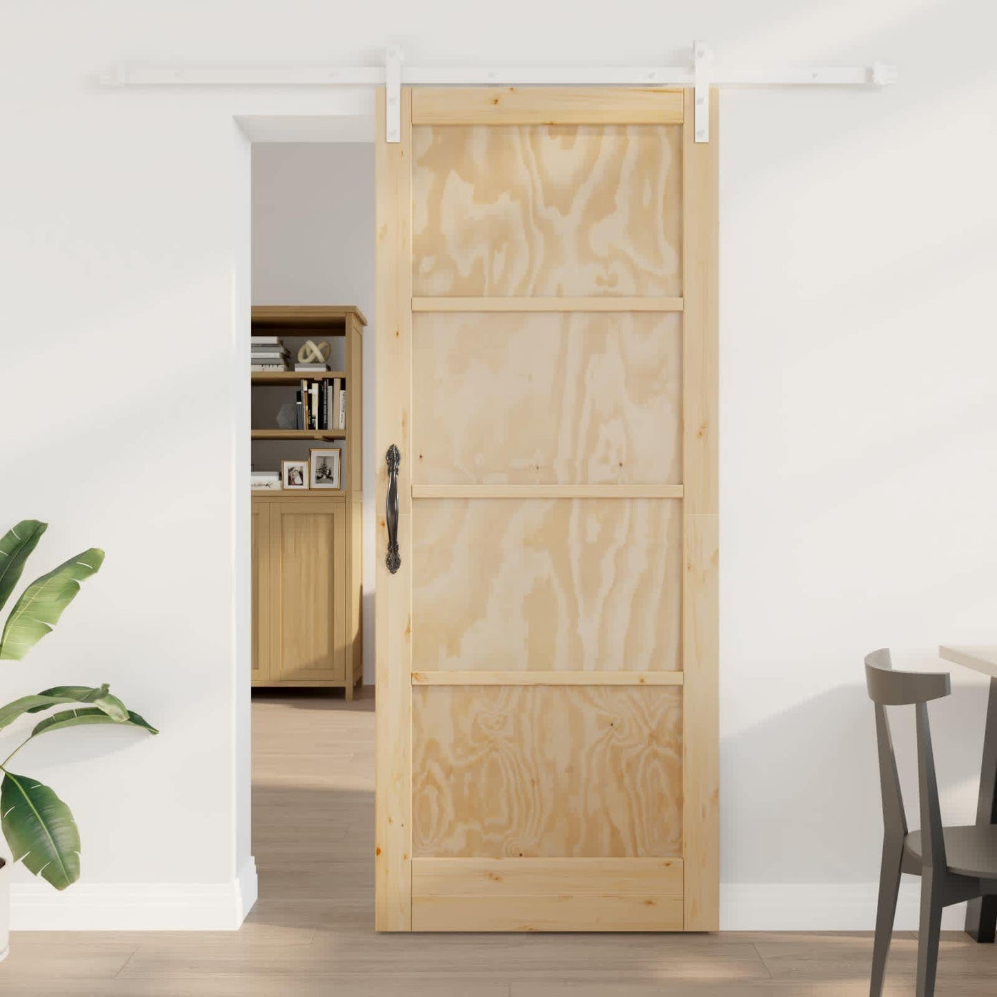 Sliding Door Natural and White 86 x 211 cm Solid Pine Wood