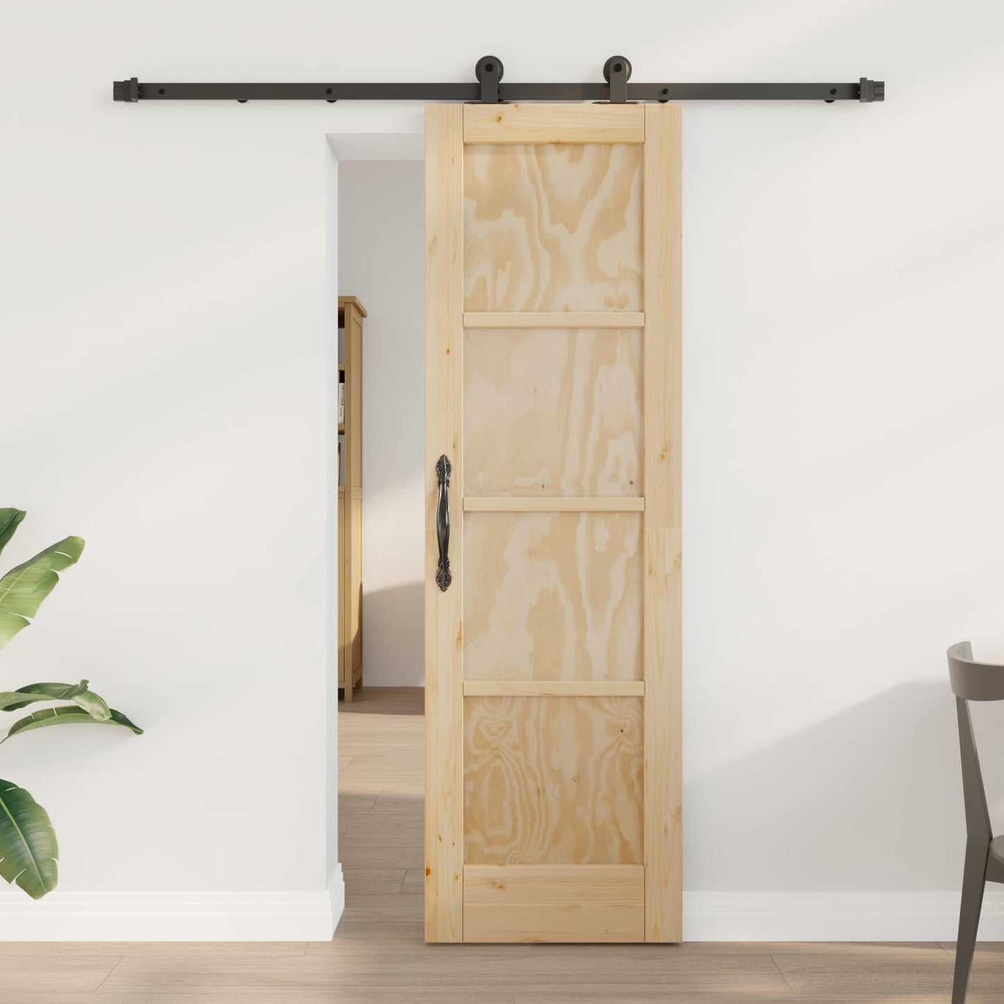 Sliding Door Natural and Black 61 x 198.5 cm Solid Pine Wood