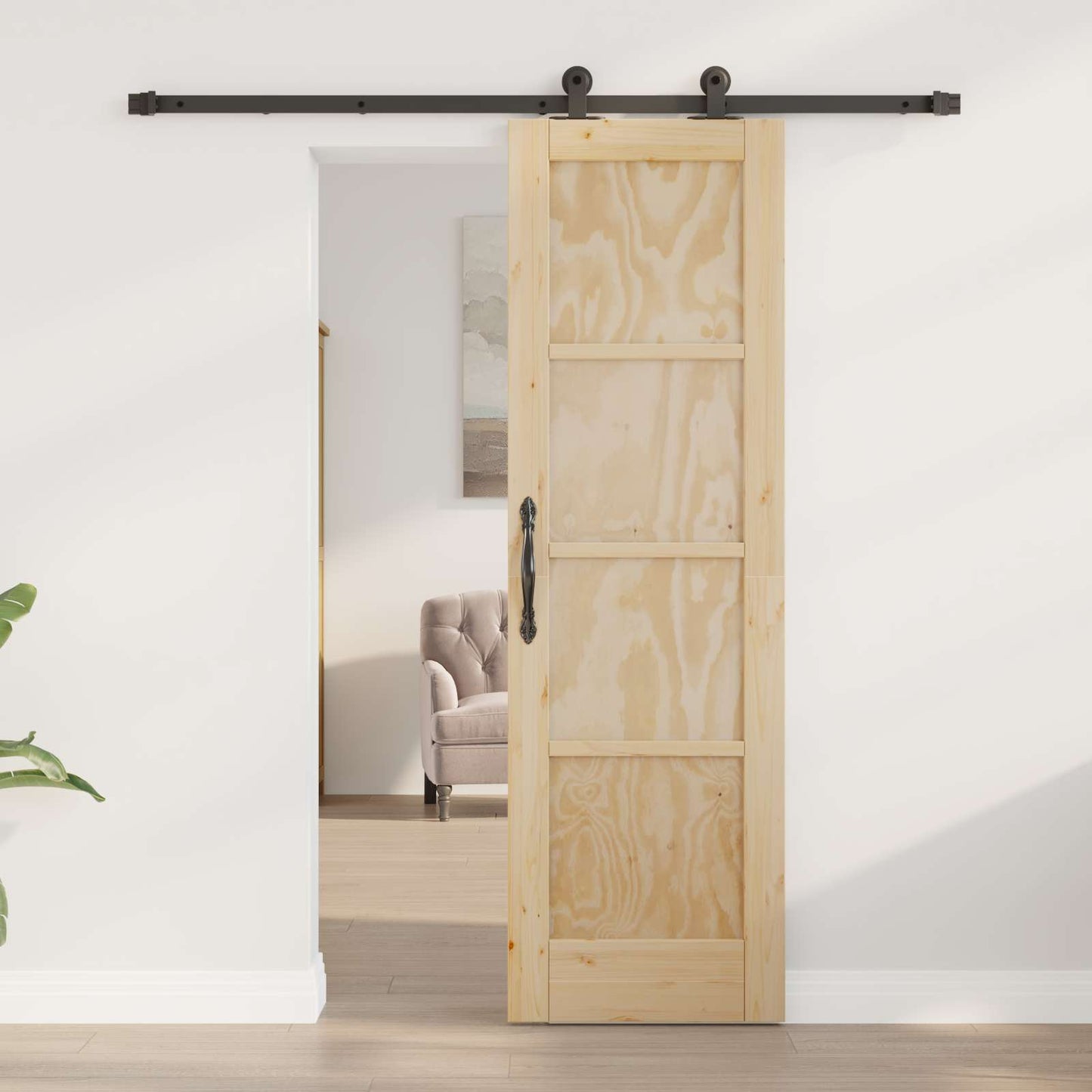 Sliding Door Natural and Black 61 x 198.5 cm Solid Pine Wood
