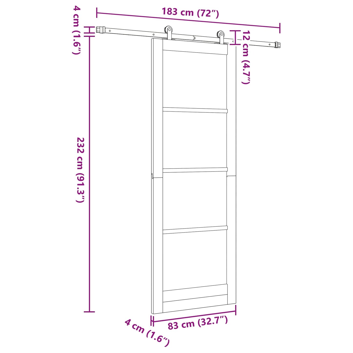 Sliding Door Natural and Black 83 x 232 cm Solid Pine Wood