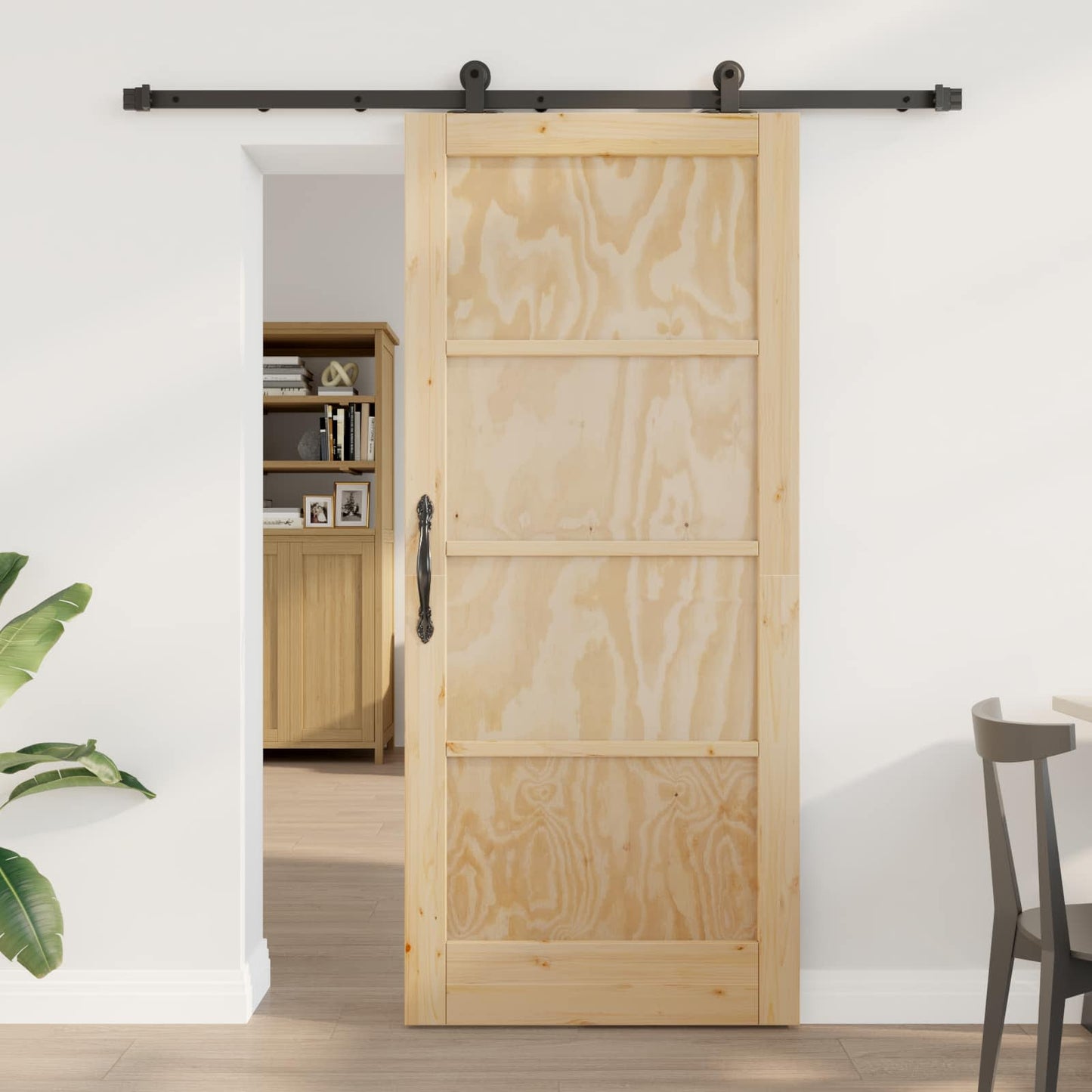 Sliding Door Natural and Black 86 x 198.5 cm Solid Pine Wood
