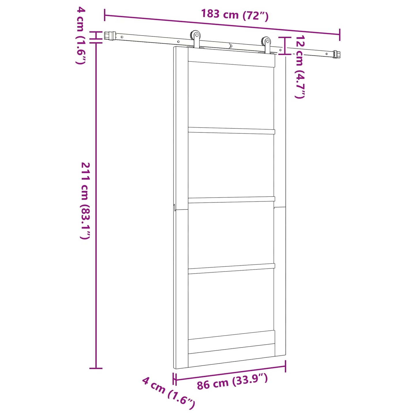 Sliding Door Natural and Black 86 x 211 cm Solid Pine Wood