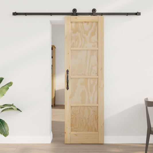 Sliding Door Natural and Black 61 x 198.5 cm Solid Pine Wood
