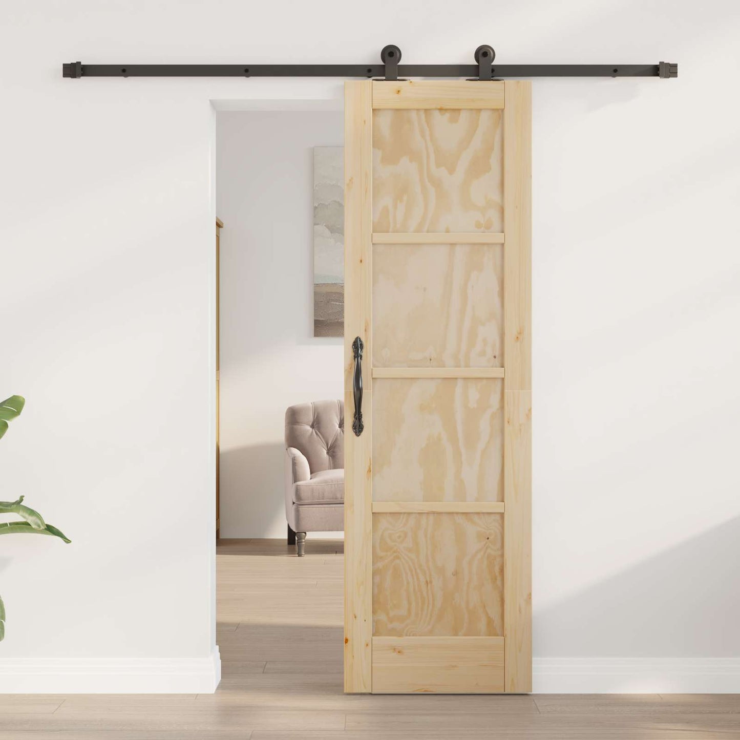 Sliding Door Natural and Black 61 x 198.5 cm Solid Pine Wood