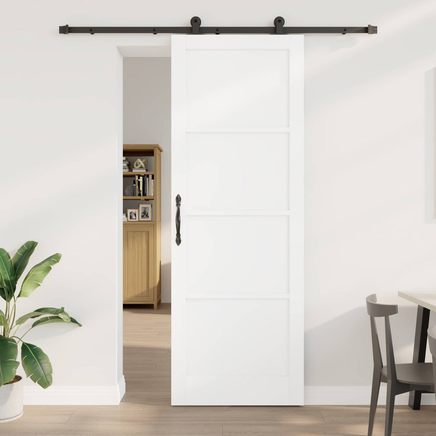 Sliding Door White and Black 83 x 232 cm Solid Pine Wood