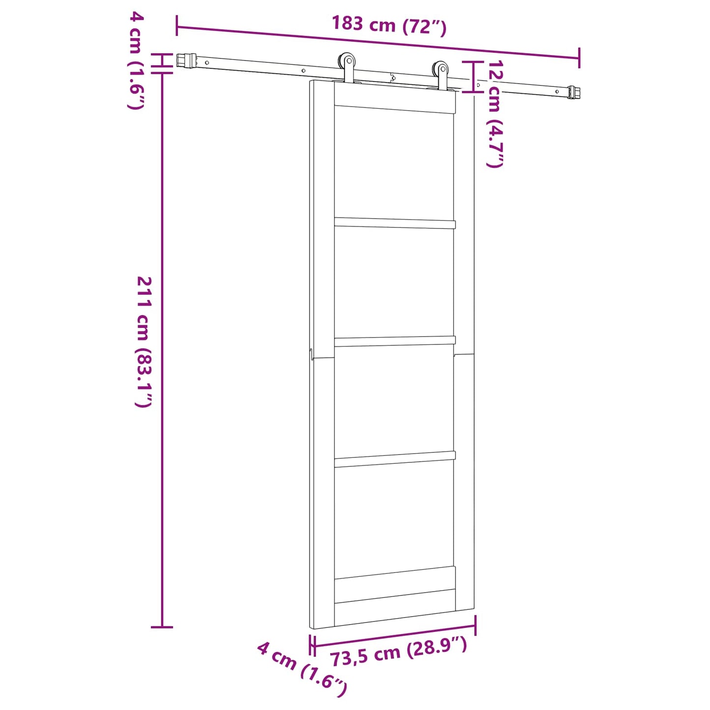 Sliding Door Natural and White 73.5 x 211 cm Solid Pine Wood