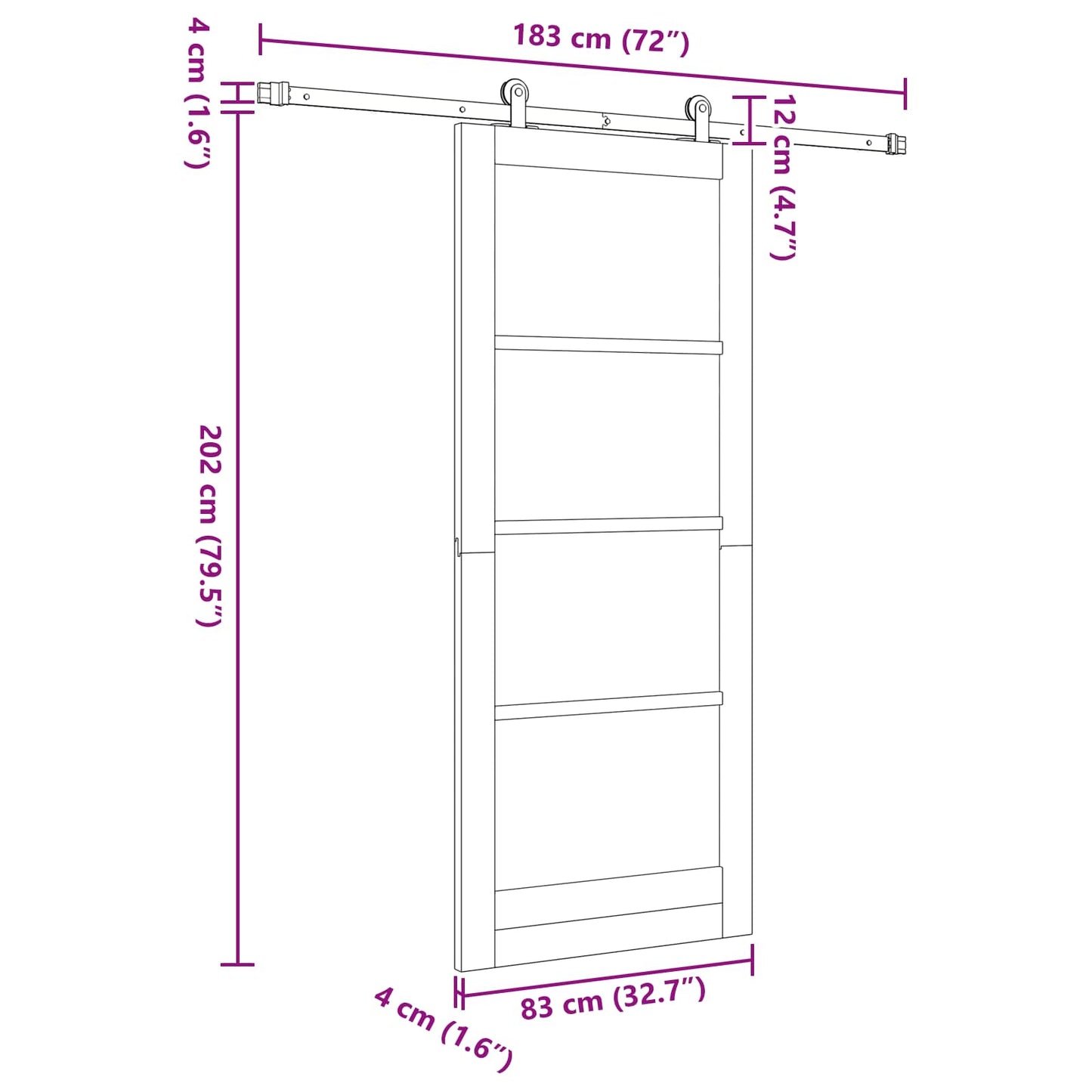 Sliding Door White 83 x 202 cm Solid Pine Wood