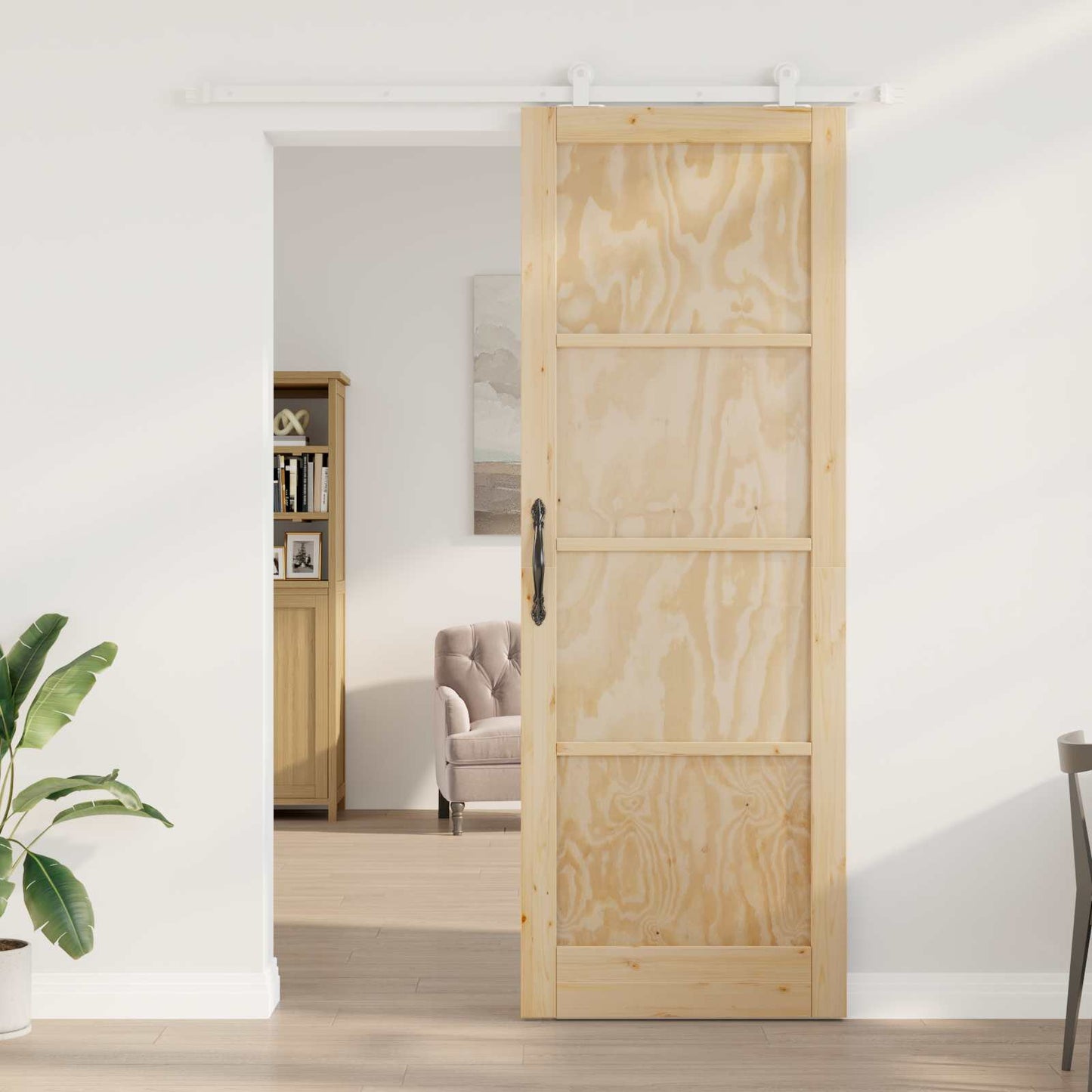 Sliding Door Natural and White 83 x 232 cm Solid Pine Wood