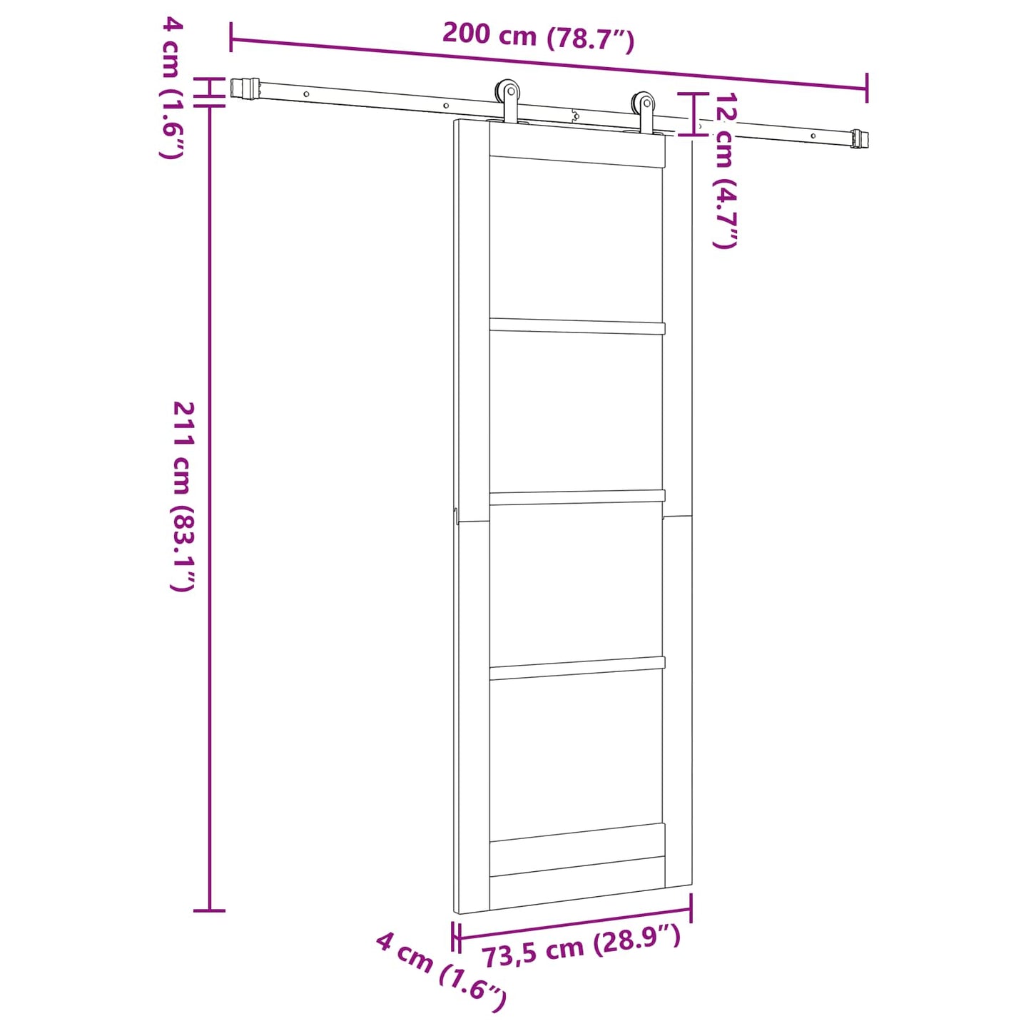 Sliding Door Natural and White 73.5 x 211 cm Solid Pine Wood