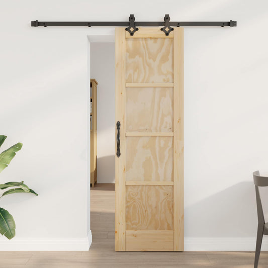 Sliding Door Natural and Black 61 x 198.5 cm Solid Pine Wood