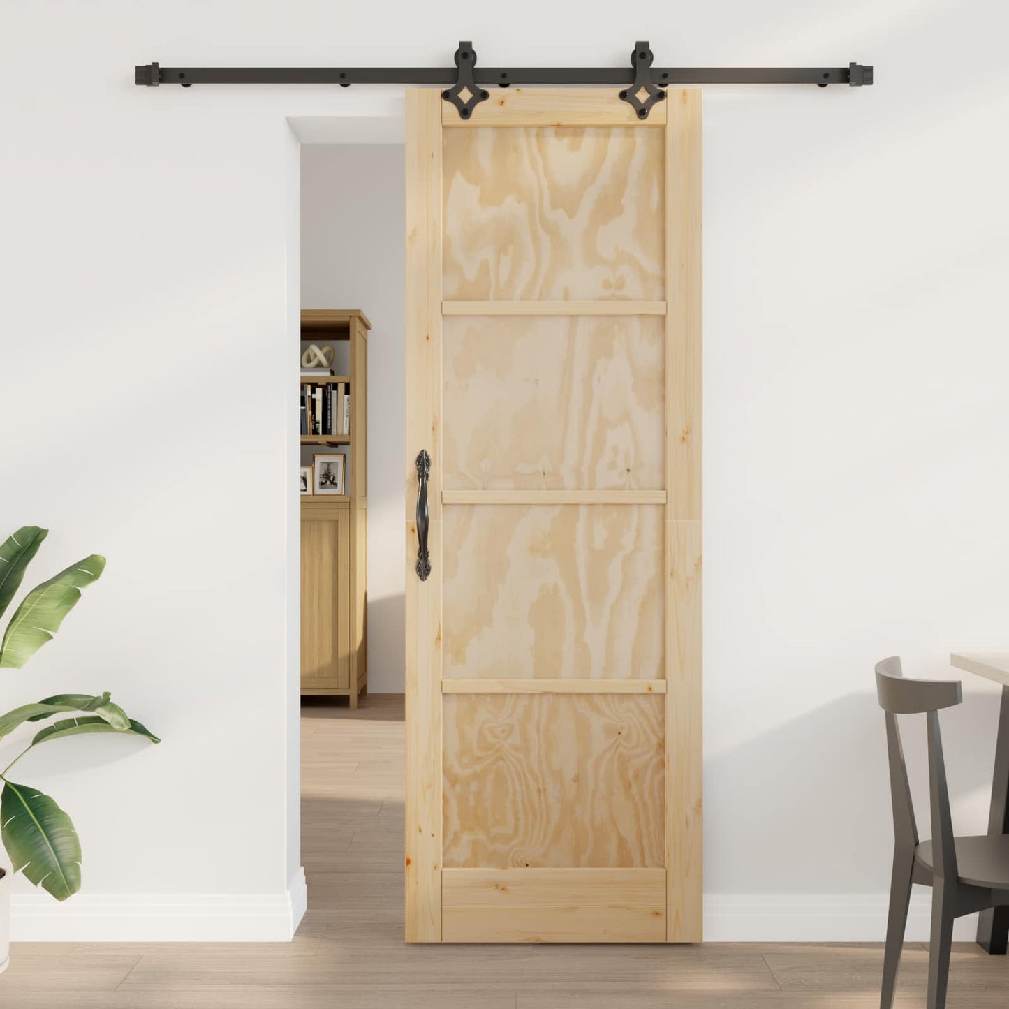 Sliding Door Natural and Black 73.5 x 211 cm Solid Pine Wood