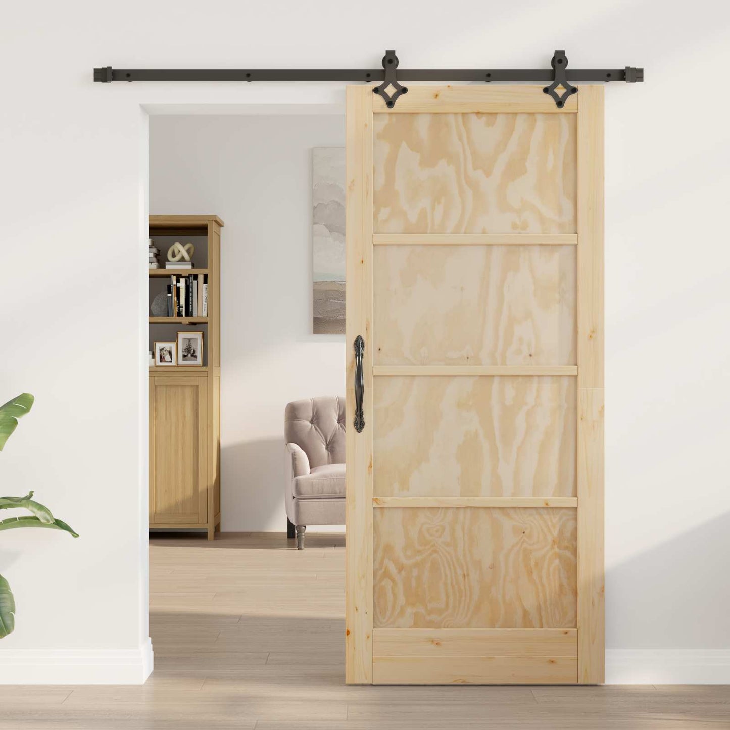 Sliding Door Natural and Black 86 x 198.5 cm Solid Pine Wood