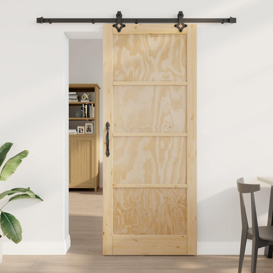 Sliding Door Natural and Black 86 x 211 cm Solid Pine Wood