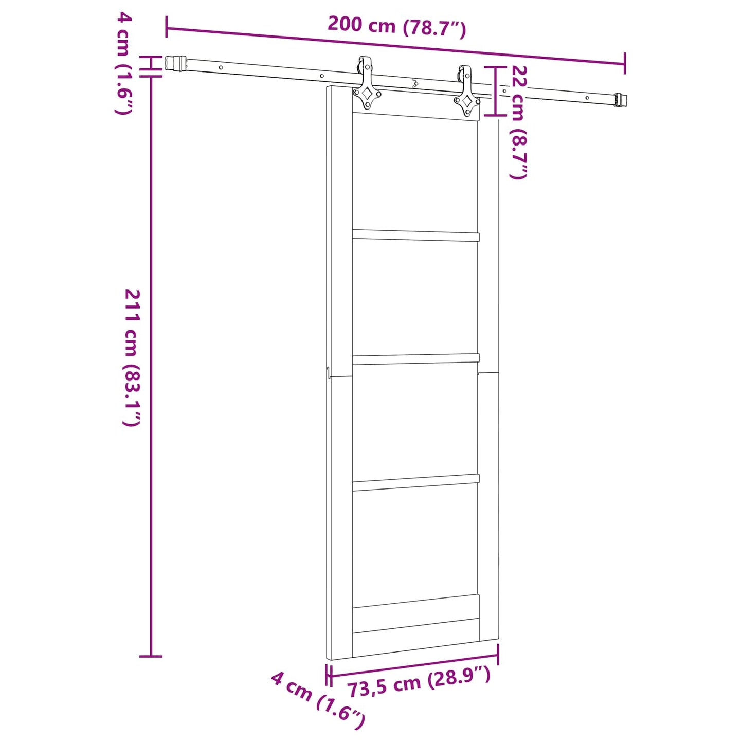 Sliding Door Natural and Black 73.5 x 211 cm Solid Pine Wood