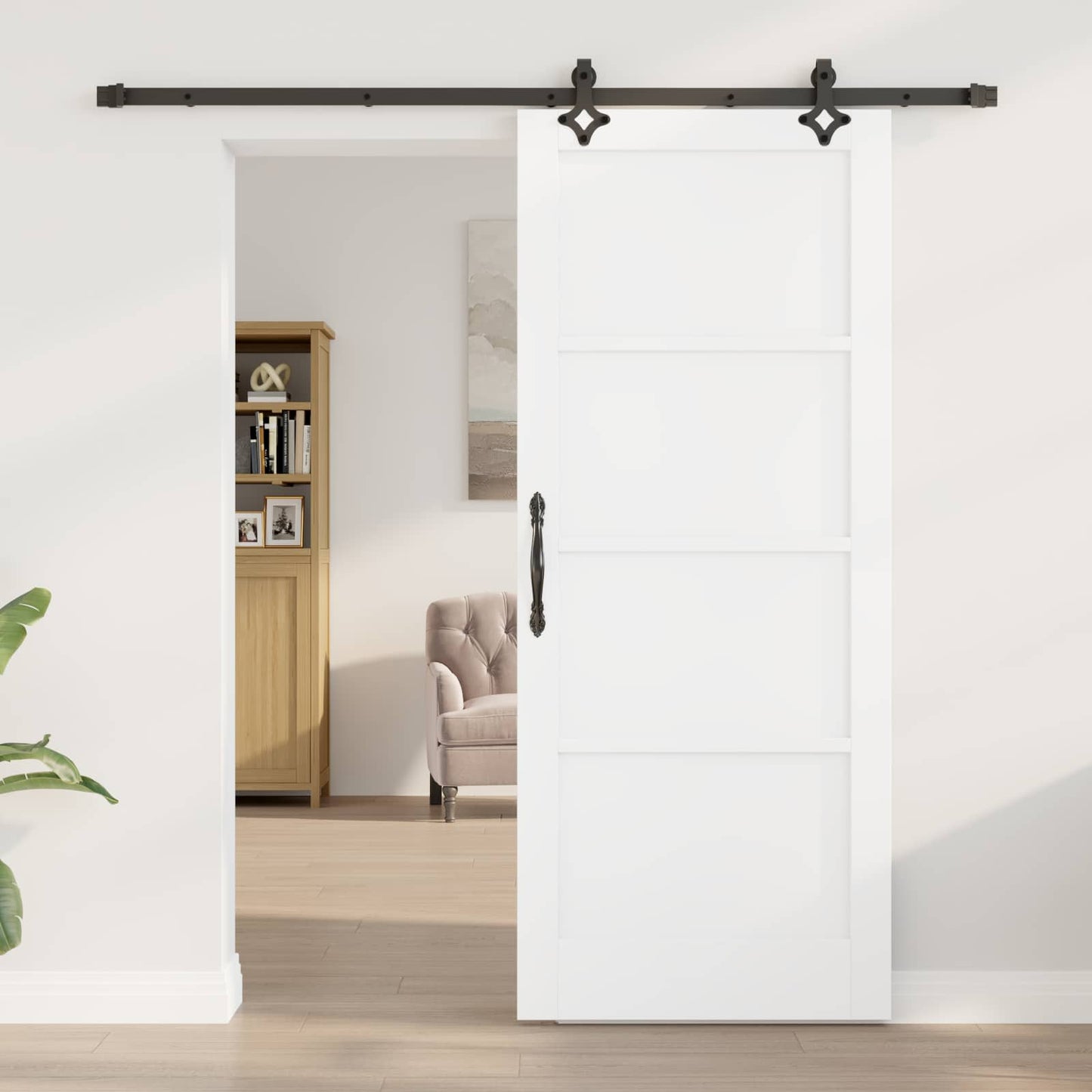 Sliding Door White and Black 83 x 202 cm Solid Pine Wood