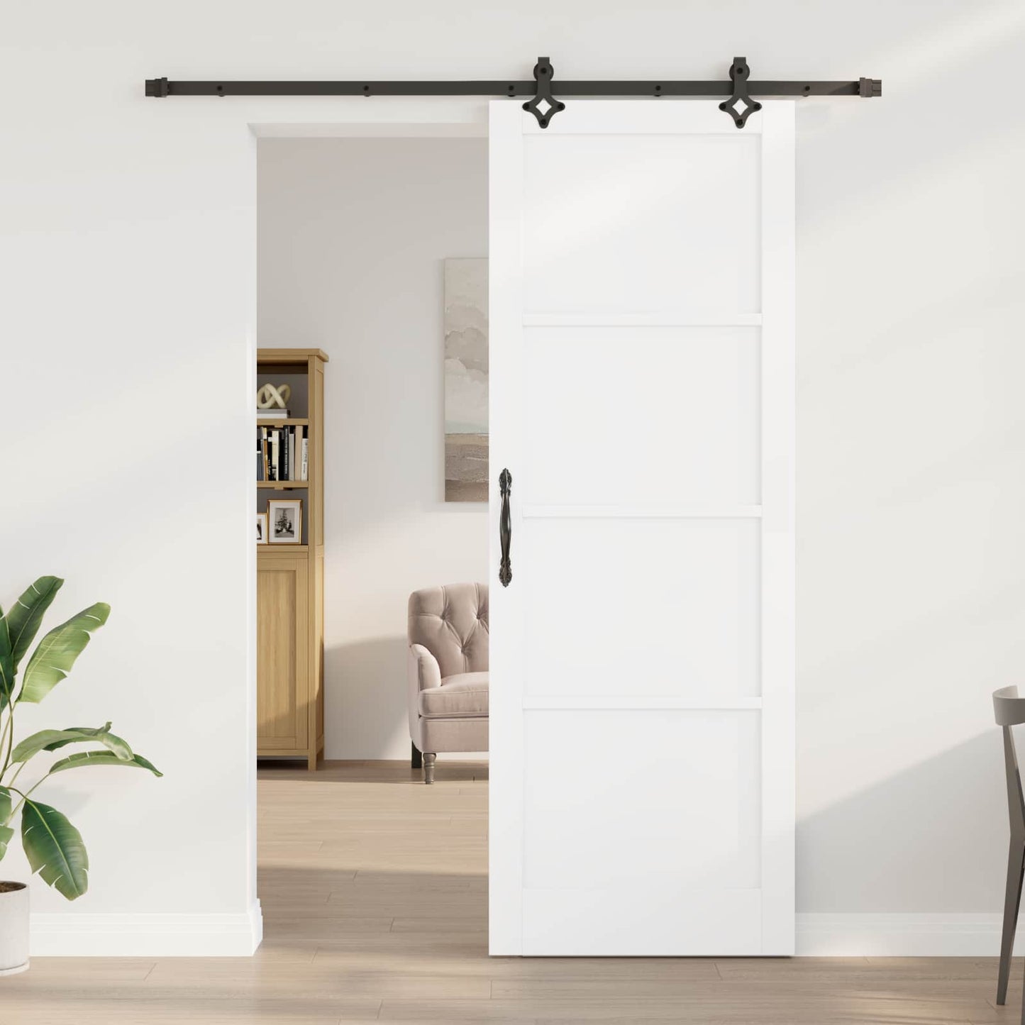 Sliding Door White and Black 83 x 232 cm Solid Pine Wood