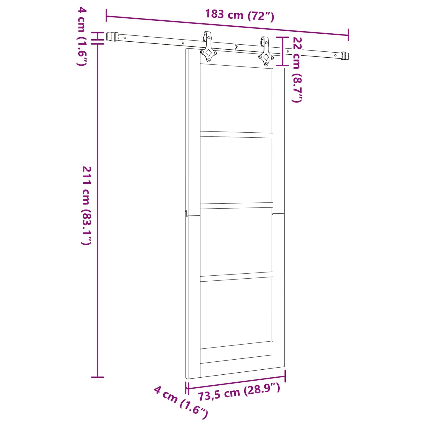 Sliding Door Natural and White 73.5 x 211 cm Solid Pine Wood