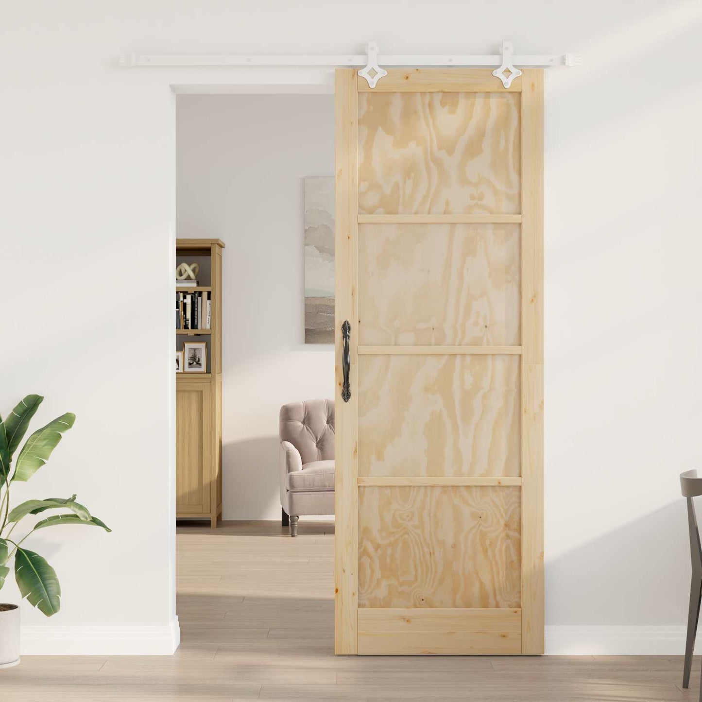 Sliding Door Natural and White 83 x 232 cm Solid Pine Wood