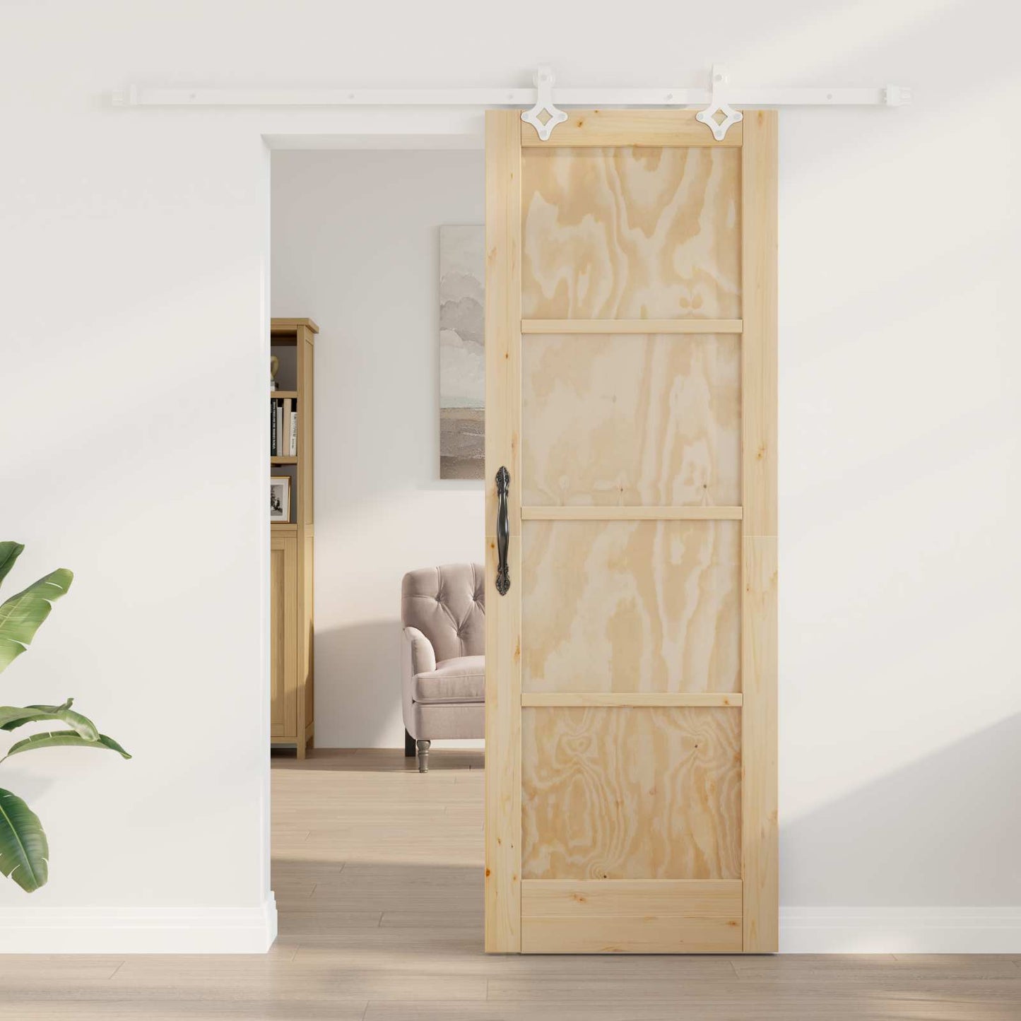 Sliding Door Natural and White 73.5 x 211 cm Solid Pine Wood