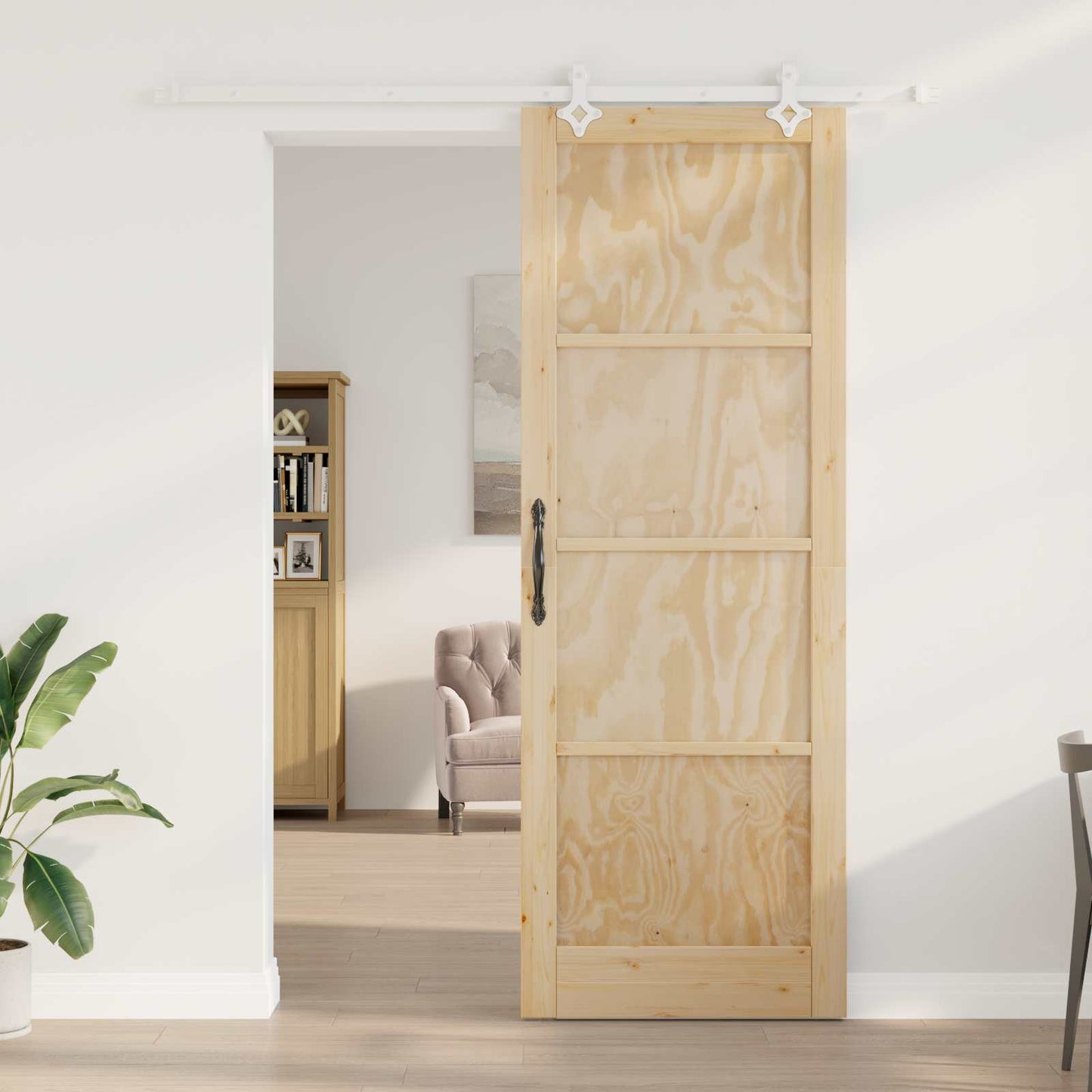 Sliding Door Natural and White 83 x 232 cm Solid Pine Wood