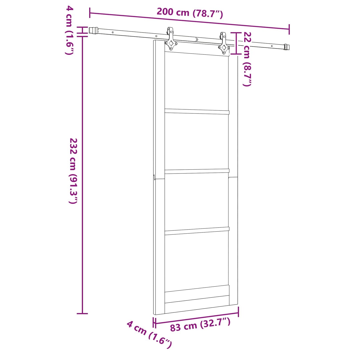 Sliding Door White 83 x 232 cm Solid Pine Wood