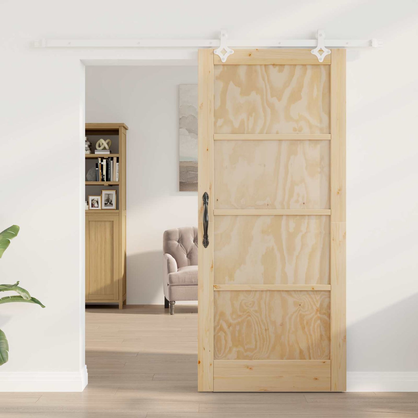 Sliding Door Natural and White 86 x 198.5 cm Solid Pine Wood