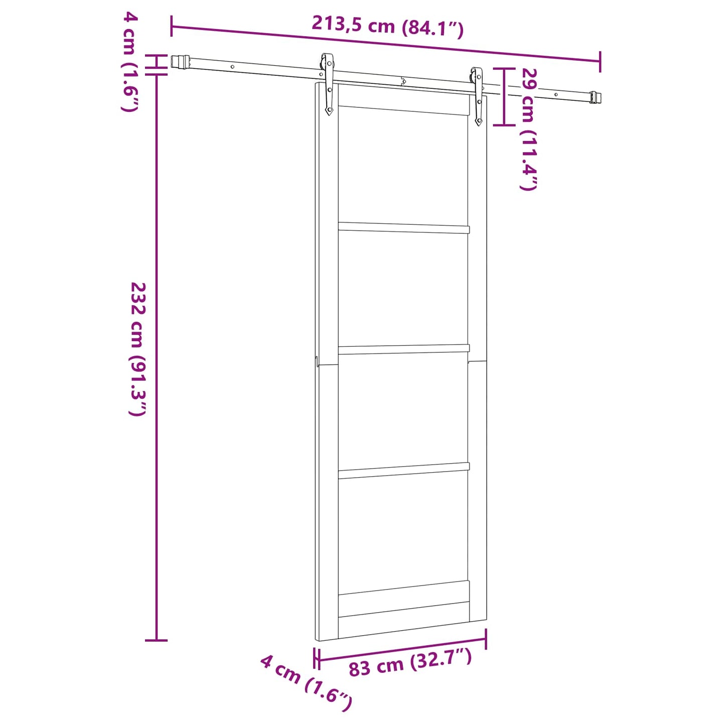 Sliding Door ORKDAL White 83 x 232 cm Solid Pine Wood