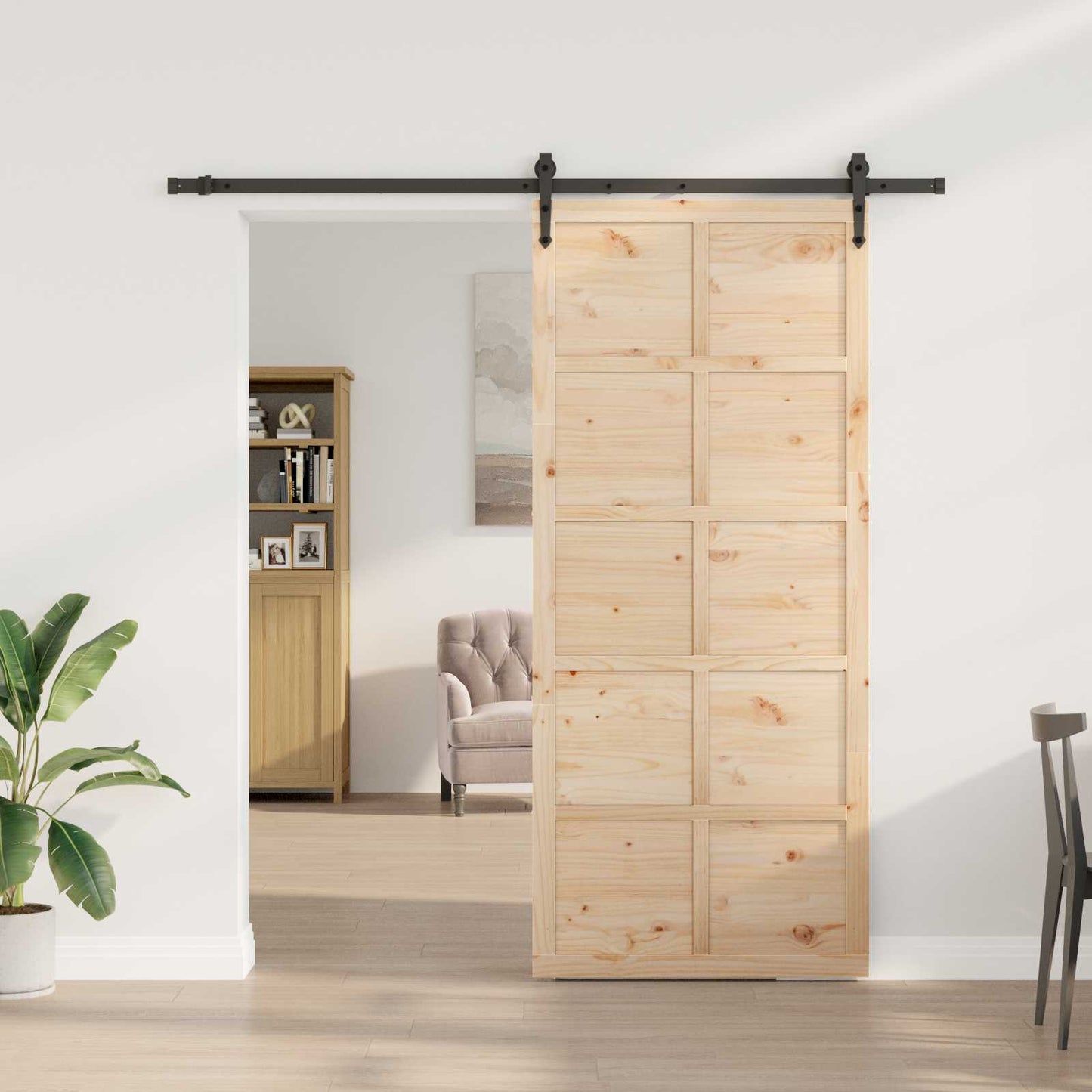 Sliding Door Natural 90 x 208 cm Solid Pine Wood