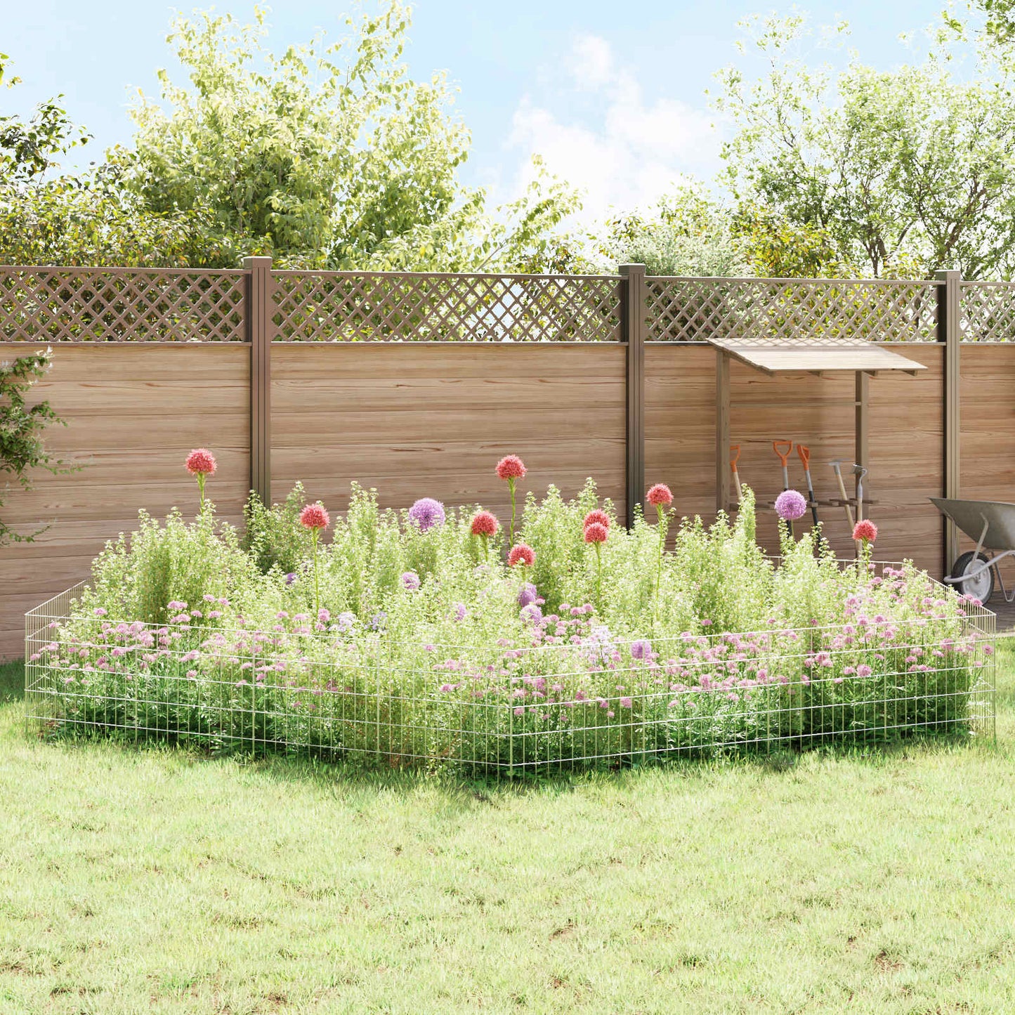 Garden Fence with Stakes 48 pcs 55 x 50 cm Mesh Silver