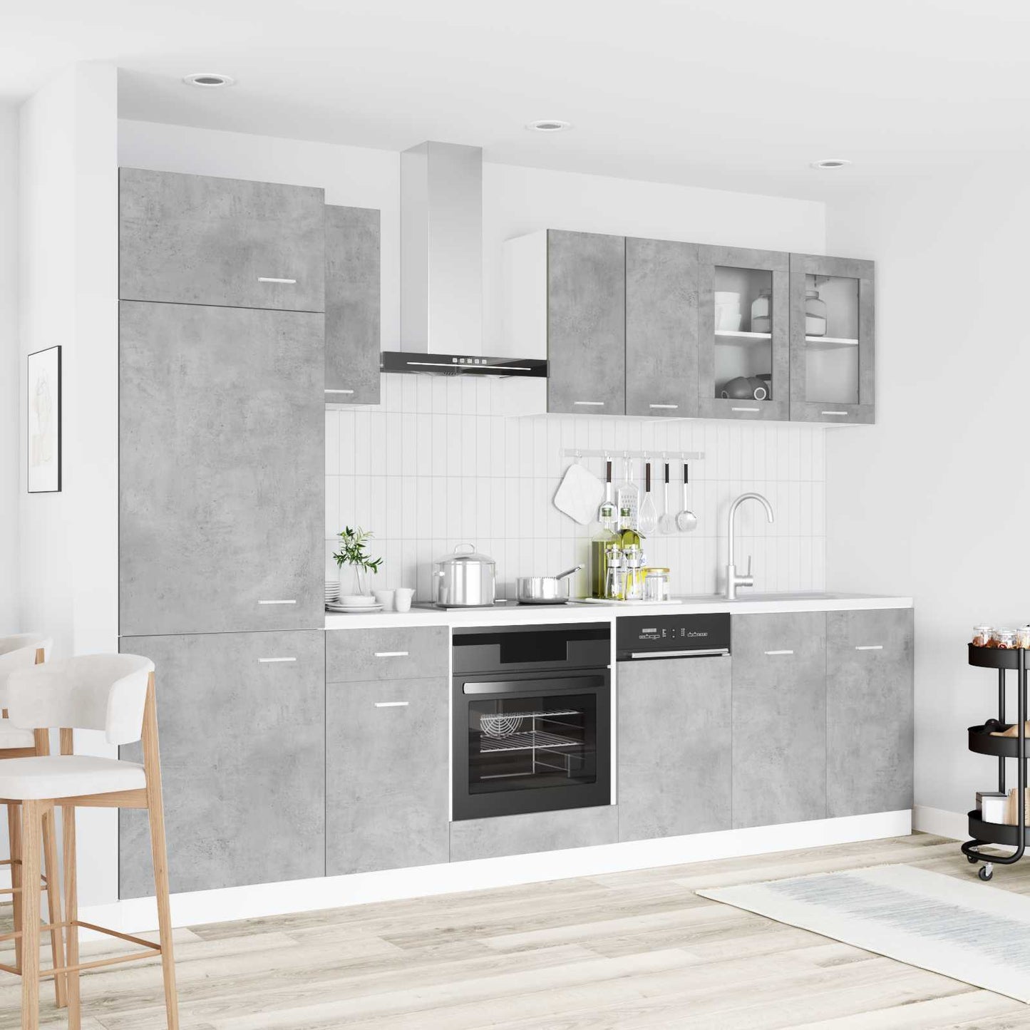 Kitchen Unit Lyon 8 pcs Concrete Grey Engineered Wood