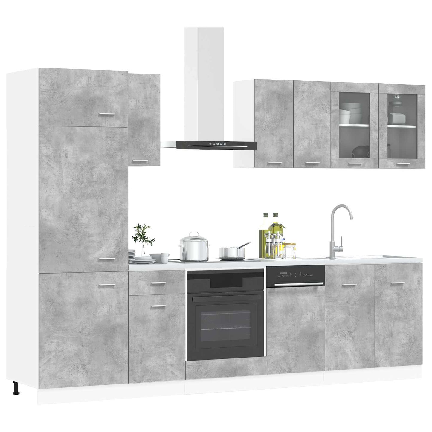 Kitchen Unit Lyon 8 pcs Concrete Grey Engineered Wood