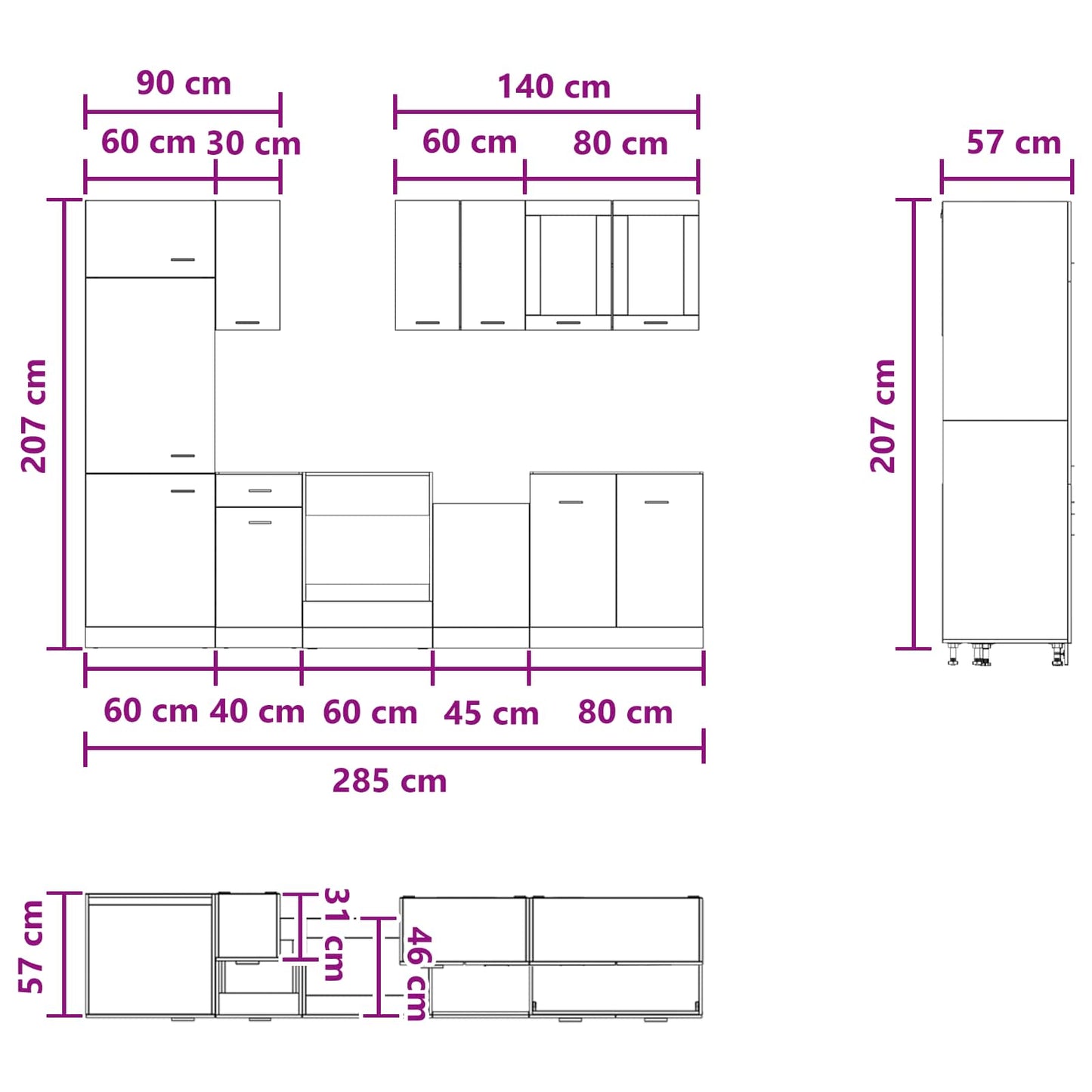 Kitchen Unit Lyon 8 pcs Concrete Grey Engineered Wood