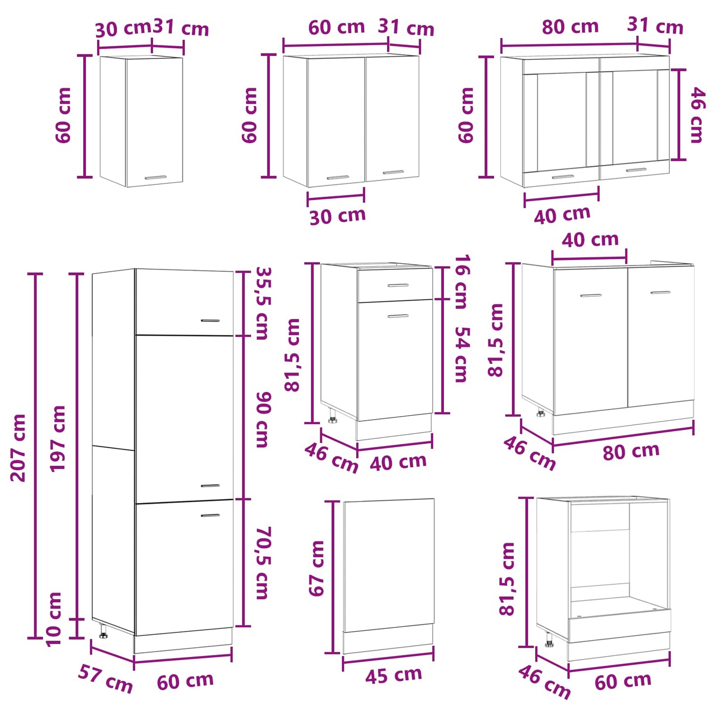 Kitchen Unit Lyon 8 pcs Concrete Grey Engineered Wood