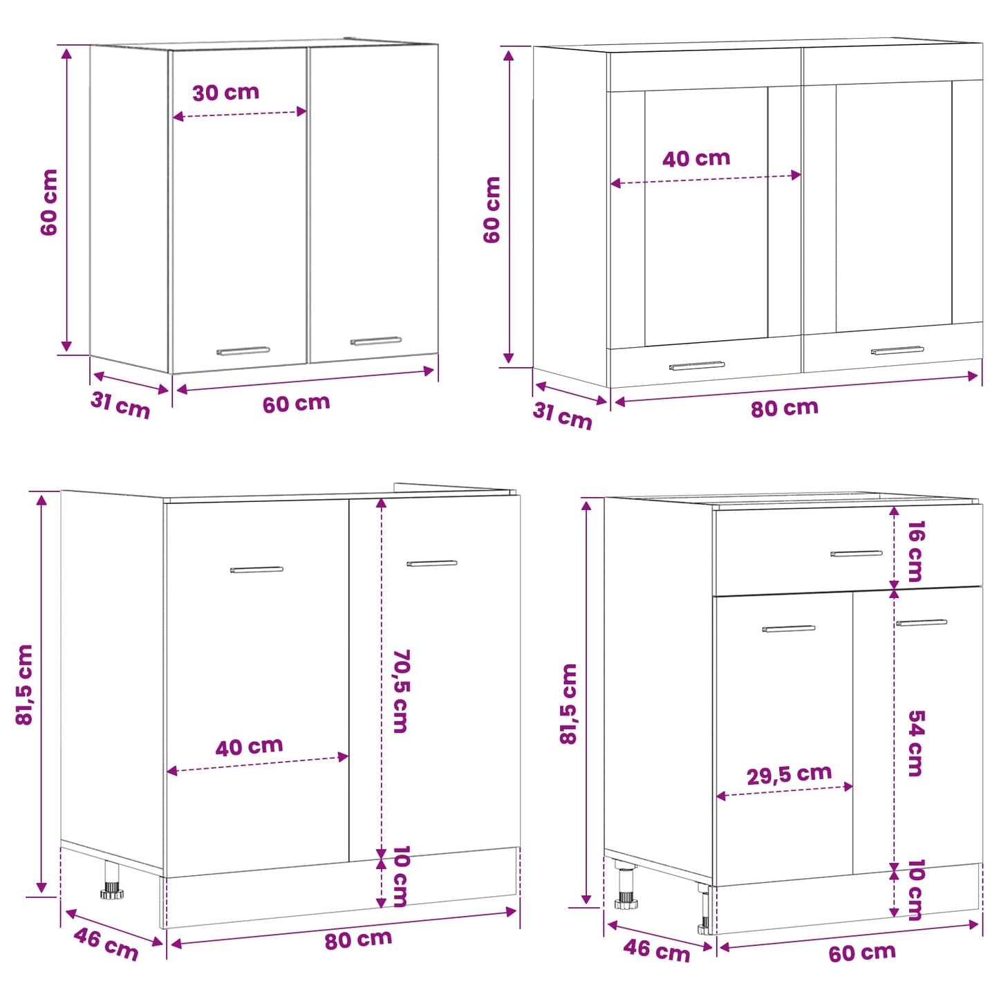 Kitchen Unit LYON 4 pcs Black Oak Engineered Wood