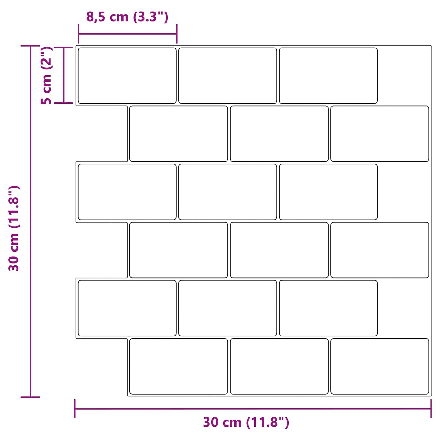 Subway Tile 10 pcs Black 30 x 30 cm Polyurethane and PET