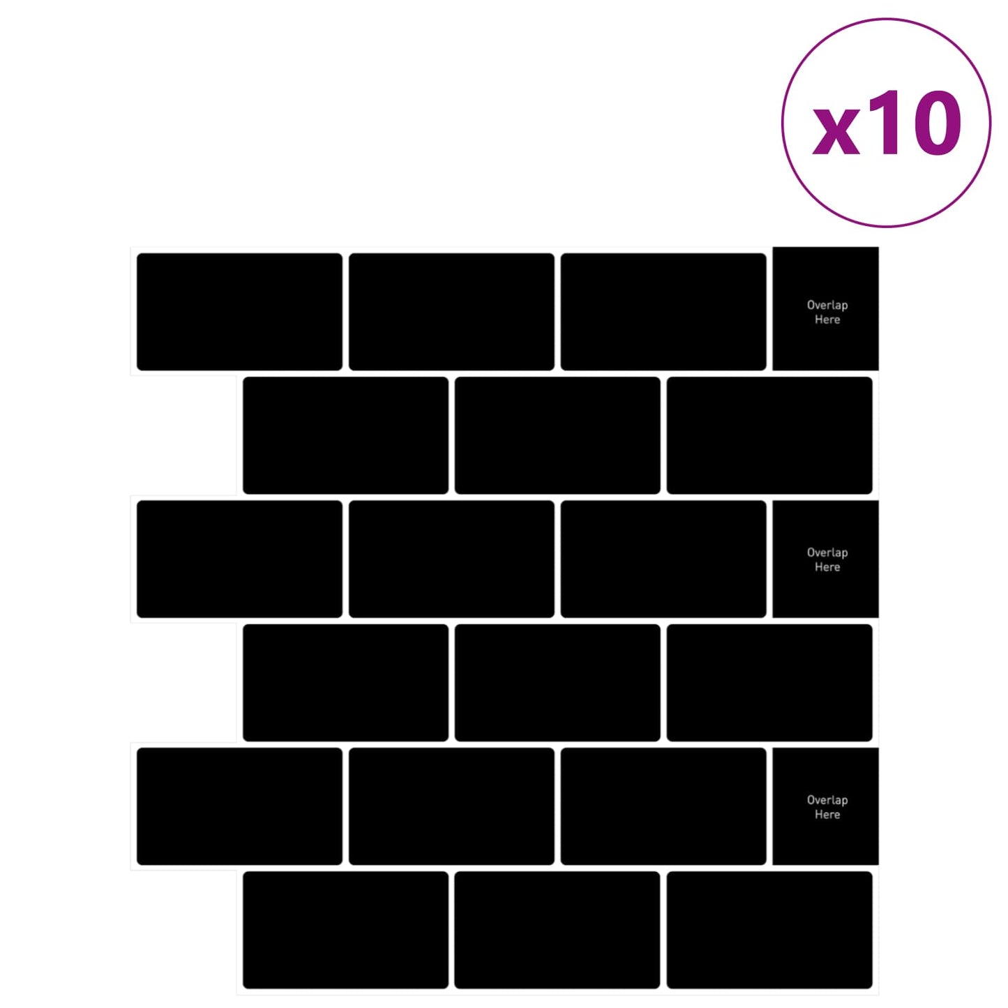Subway Tile 10 pcs Black 30 x 30 cm Polyurethane and PET