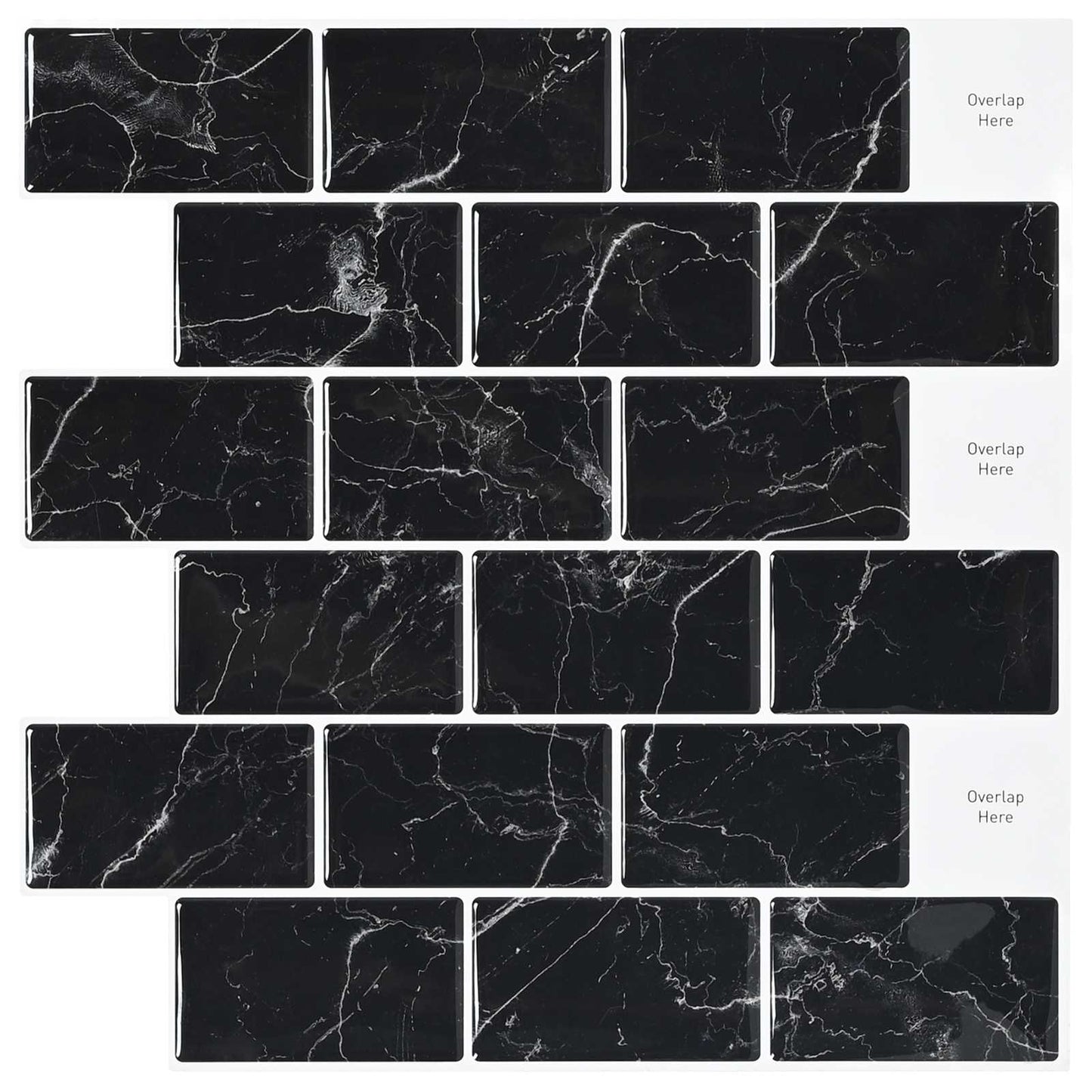 Subway Tile 10 pcs Black Marble 30 x 30 cm Polyurethane and PET