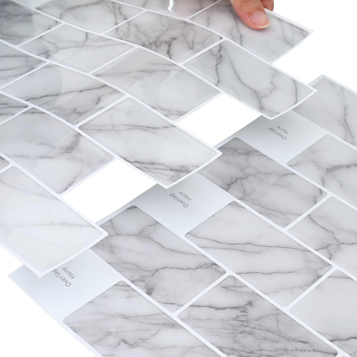Subway Tile 10 pcs White Marble 30 x 30 cm Polyurethane and PET