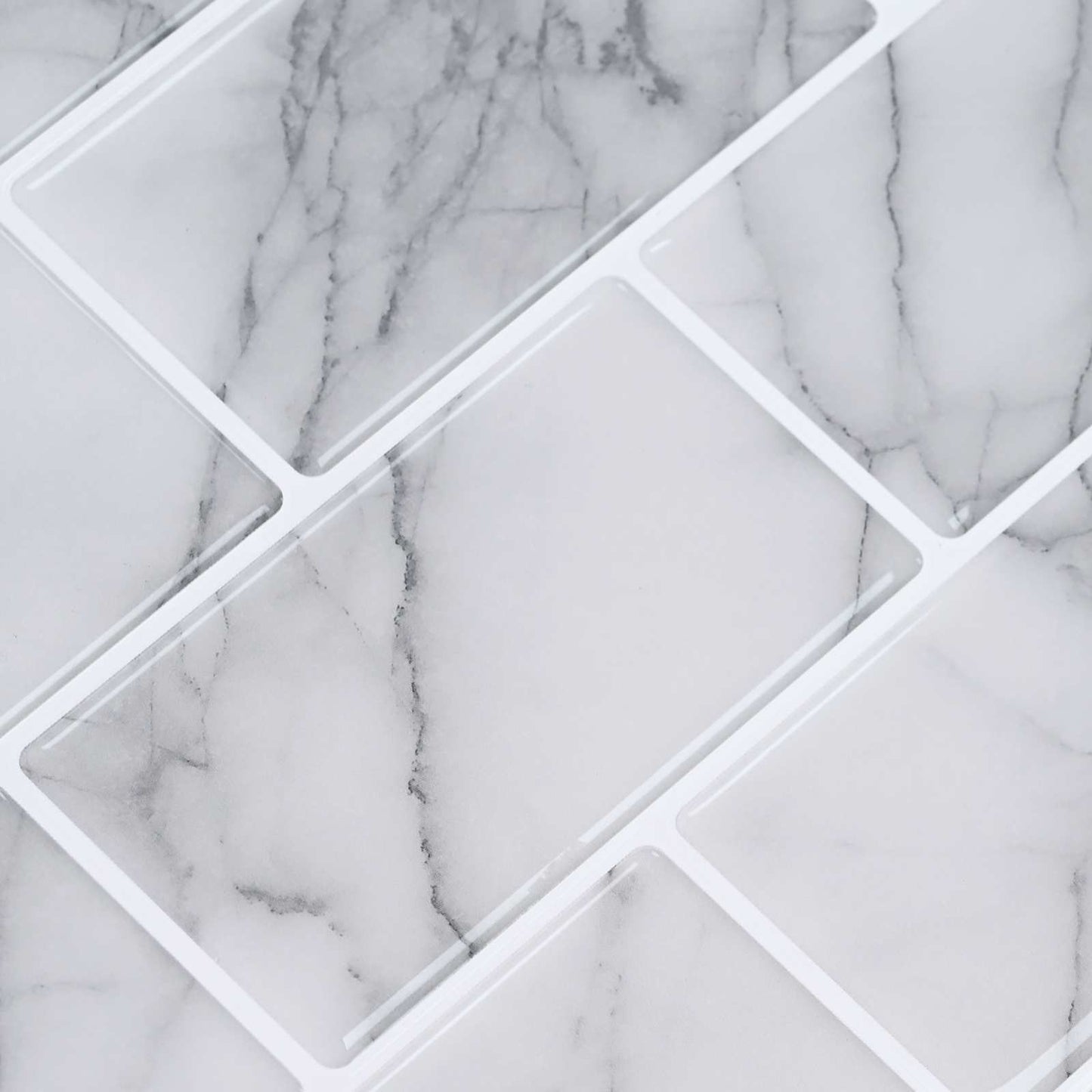 Subway Tile 10 pcs White Marble 30 x 30 cm Polyurethane and PET