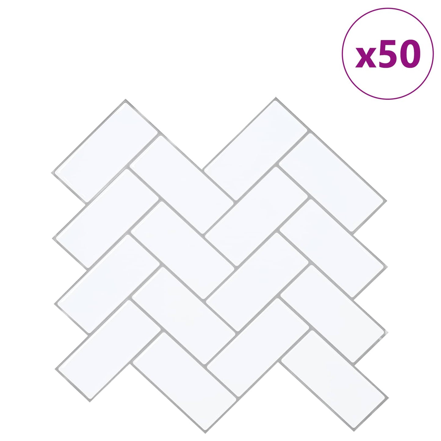 Herringbone Tile 50 pcs White Grey 30 x 30 cm