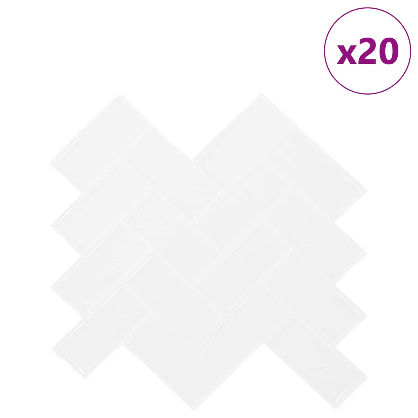 Herringbone Tile 20 pcs White 30 x 30 cm Polyurethane and PET