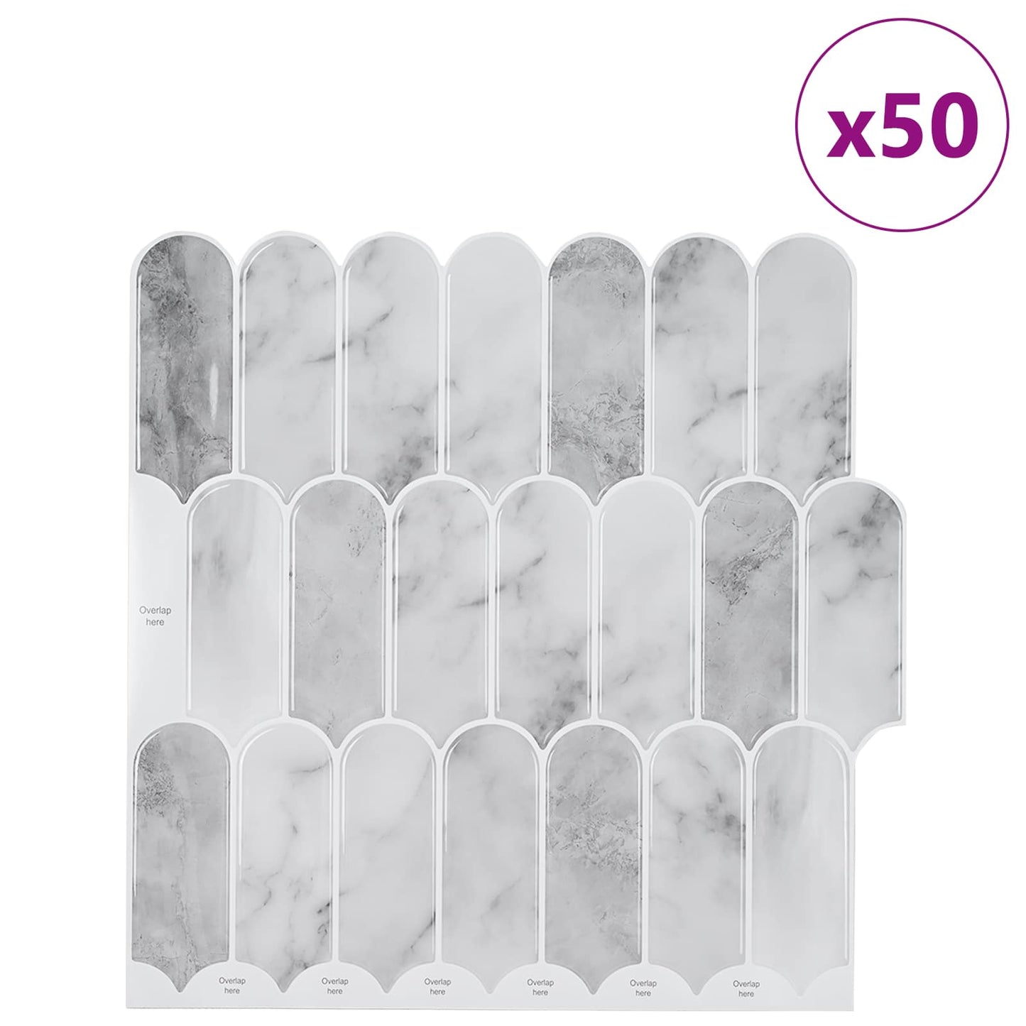 Feather Tile 50 pcs Grey Marble 30 x 30 cm Polyurethane and PET