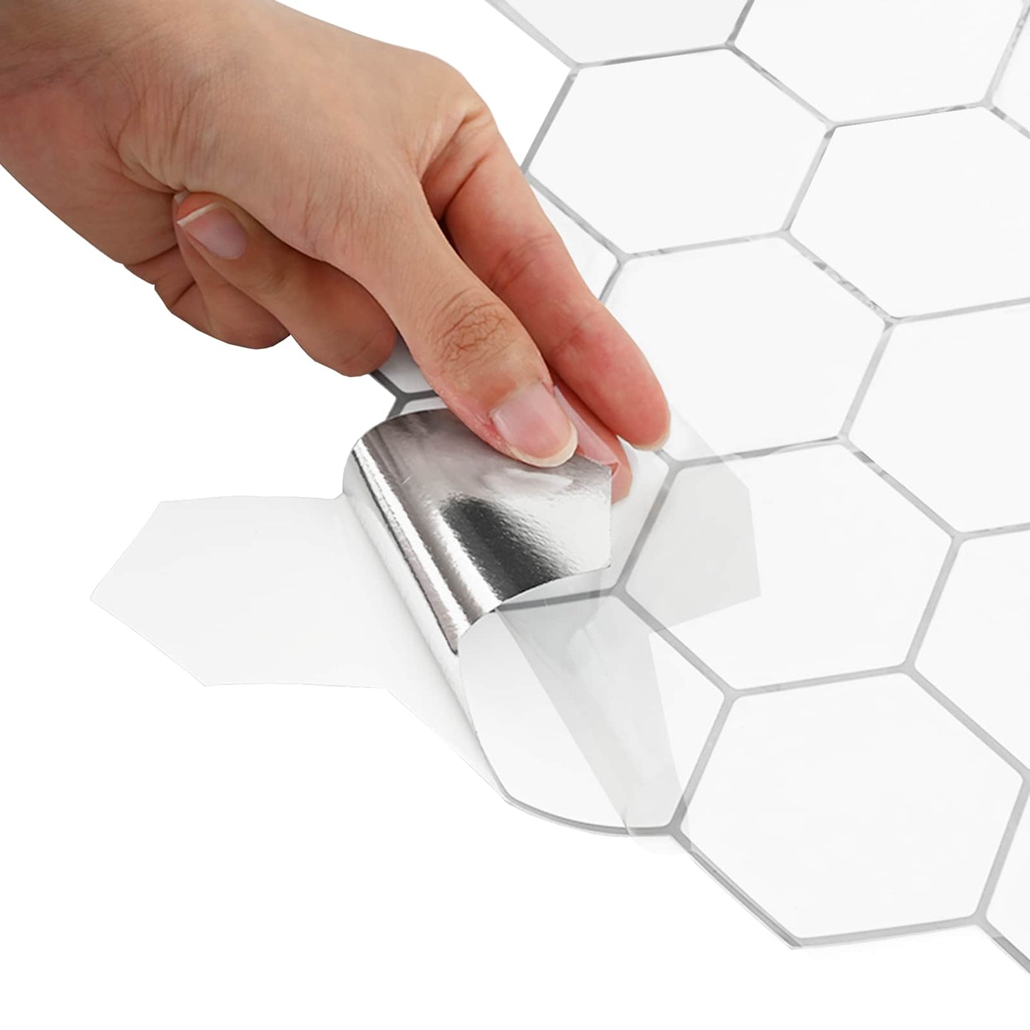 Hexagon Tile 50 pcs White Grey 30 x 30 cm Polyurethane and PET