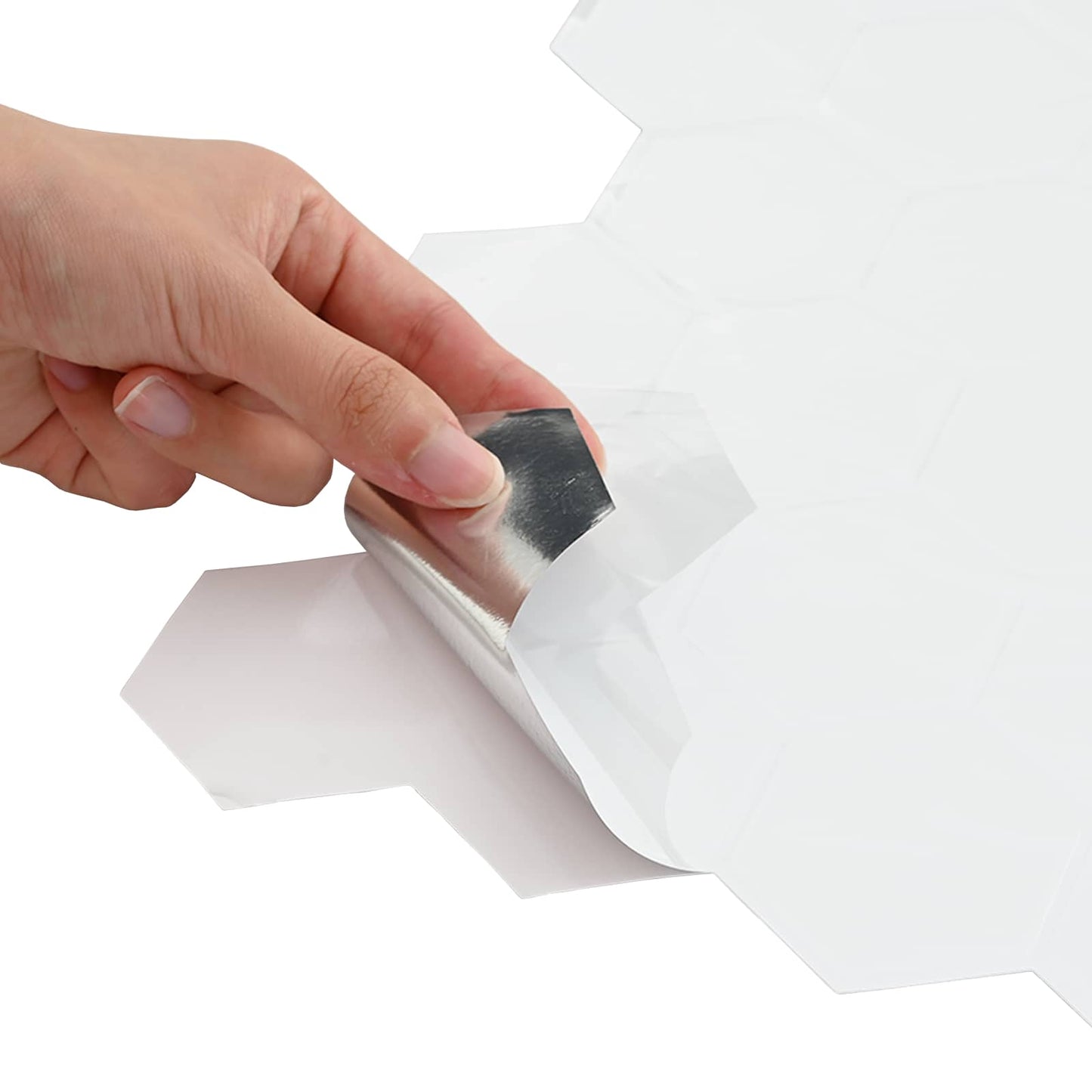 Hexagon Tile 50 pcs White 30 x 30 cm Polyurethane and PET