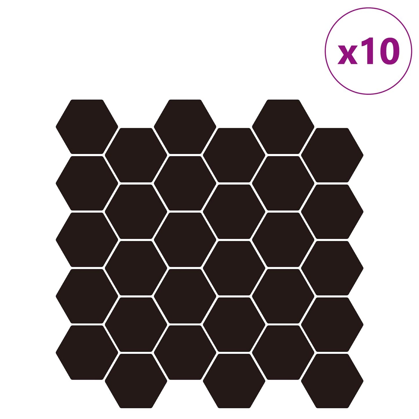 Hexagon Tile 10 pcs Black 30 x 30 cm Polyurethane and PET