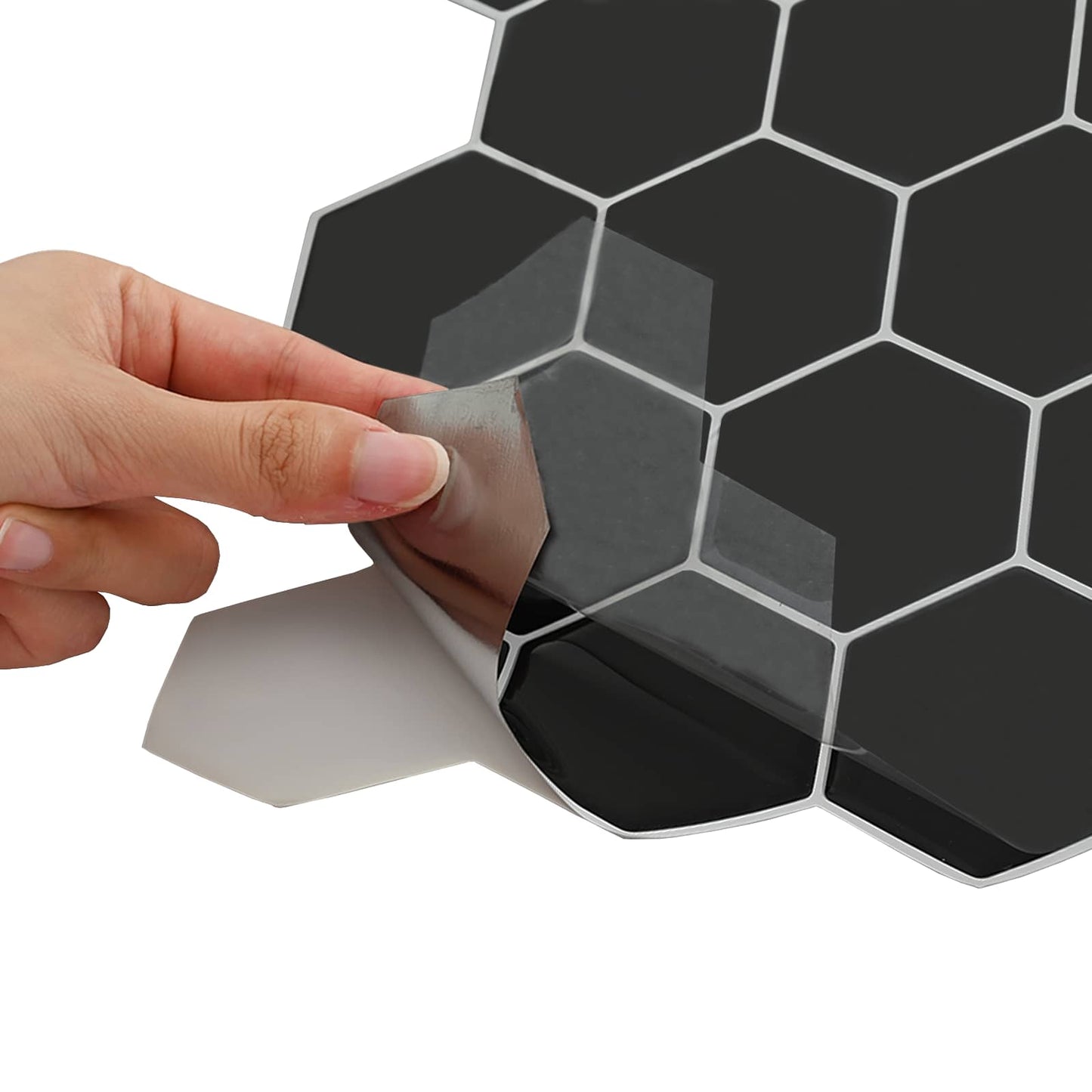 Hexagon Tile 20 pcs Black 30 x 30 cm Polyurethane and PET